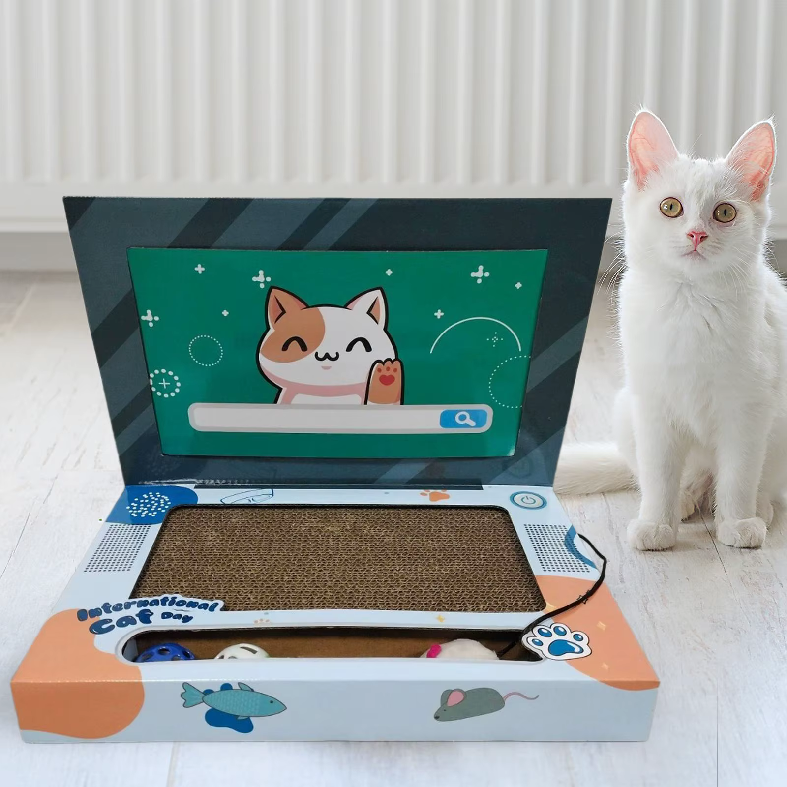 Cat Laptop Scratcher Cat Teaser and Ball Track Pad Toy Computer TV Scratcher Cat Scratching Board for Kitten Claw Indoor Cats — image 2