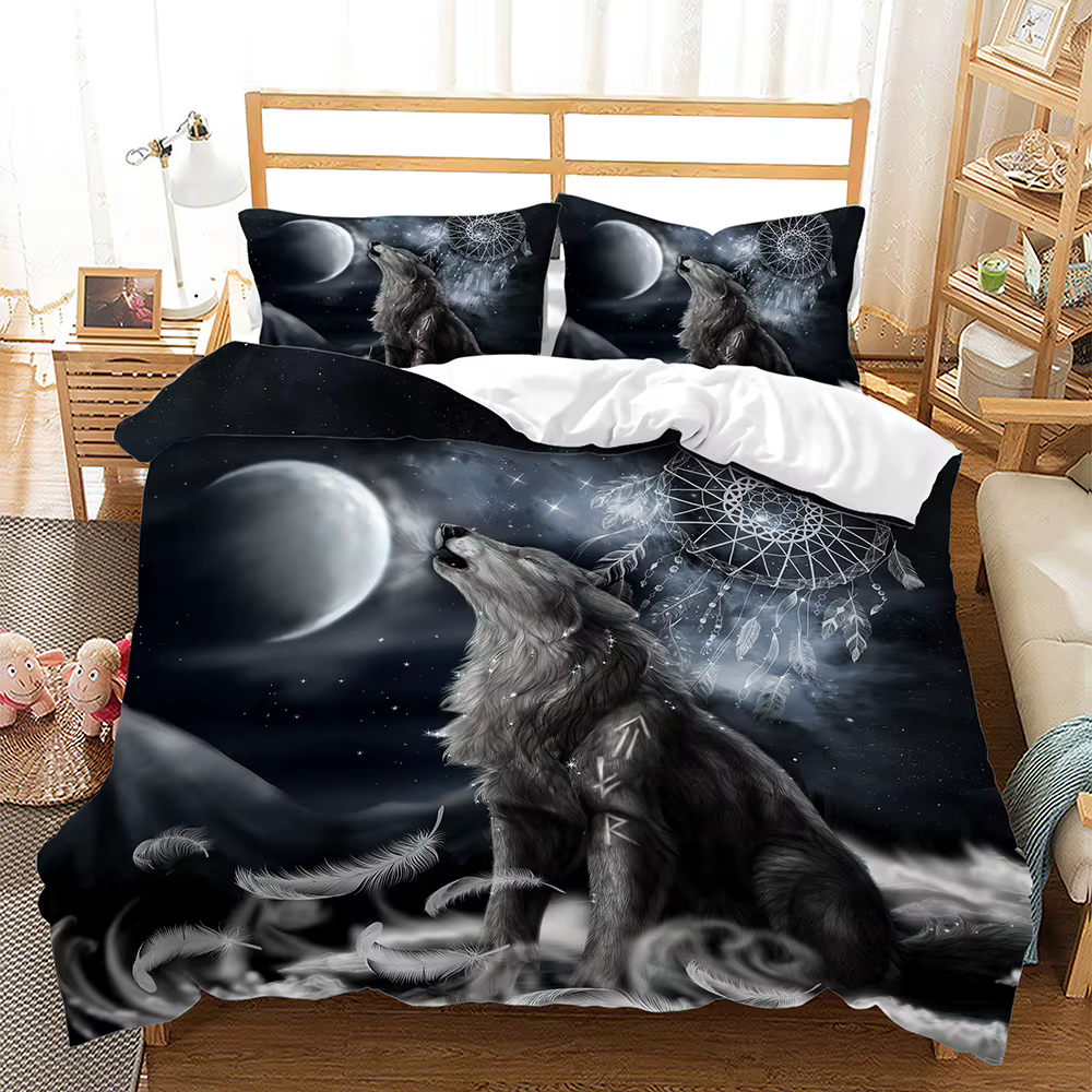 Caja de Cama 3D de Vida Salvaje de Lobo con Campo de Nieve y Árbol, Conjunto de Ropa de Cama Completa para Cama Twin/Queen/King — imagen 5