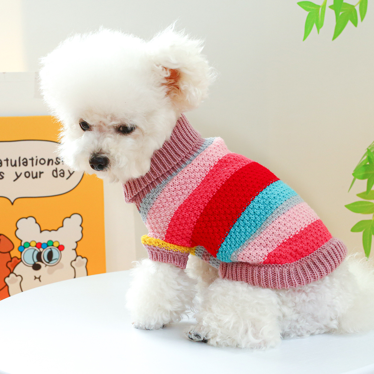 Sudadera cómoda de rayas coloridas para mascotas — imagen 1