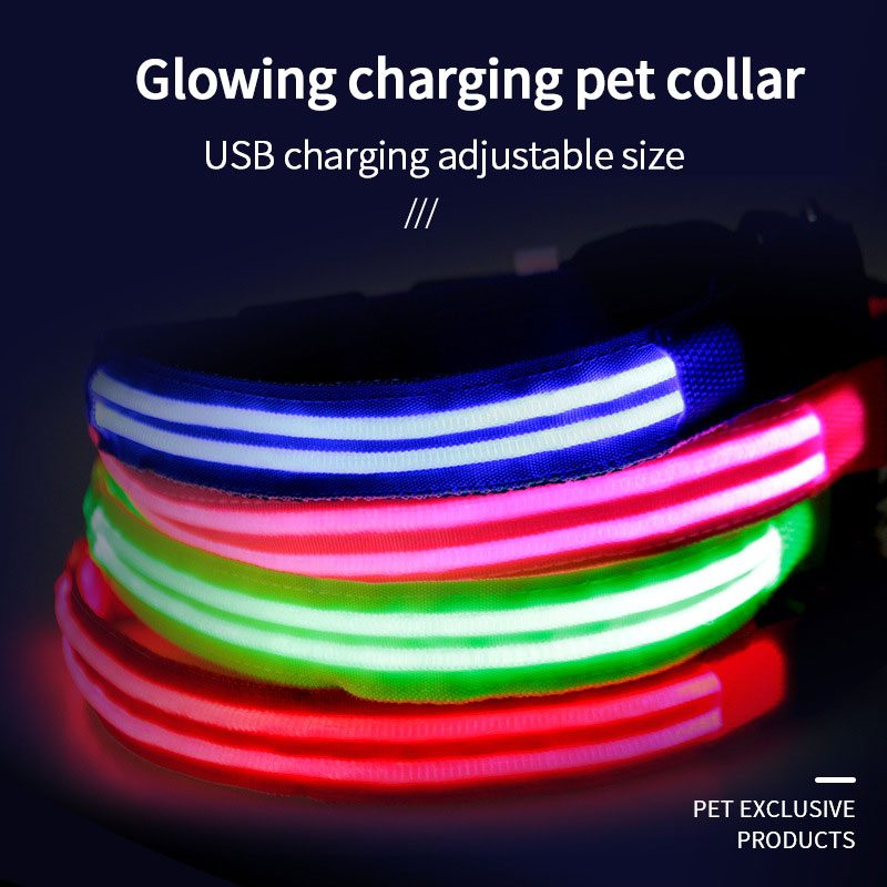 LED Light-Emitting Collar With Dual Fiber Optic Glow-In-The-Dark Collar Pet Built-In Rechargeable Battery With USB Cable — image 2