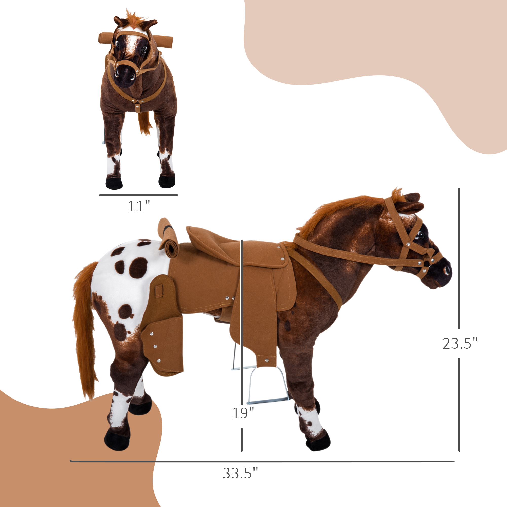 Sound-Making Ride On Horse for Toddlers 3-5, with Neighing and Galloping Sound, Stuffed Animal Horse Toy for Kids with Padding, Soft Feel, Brown — image 3