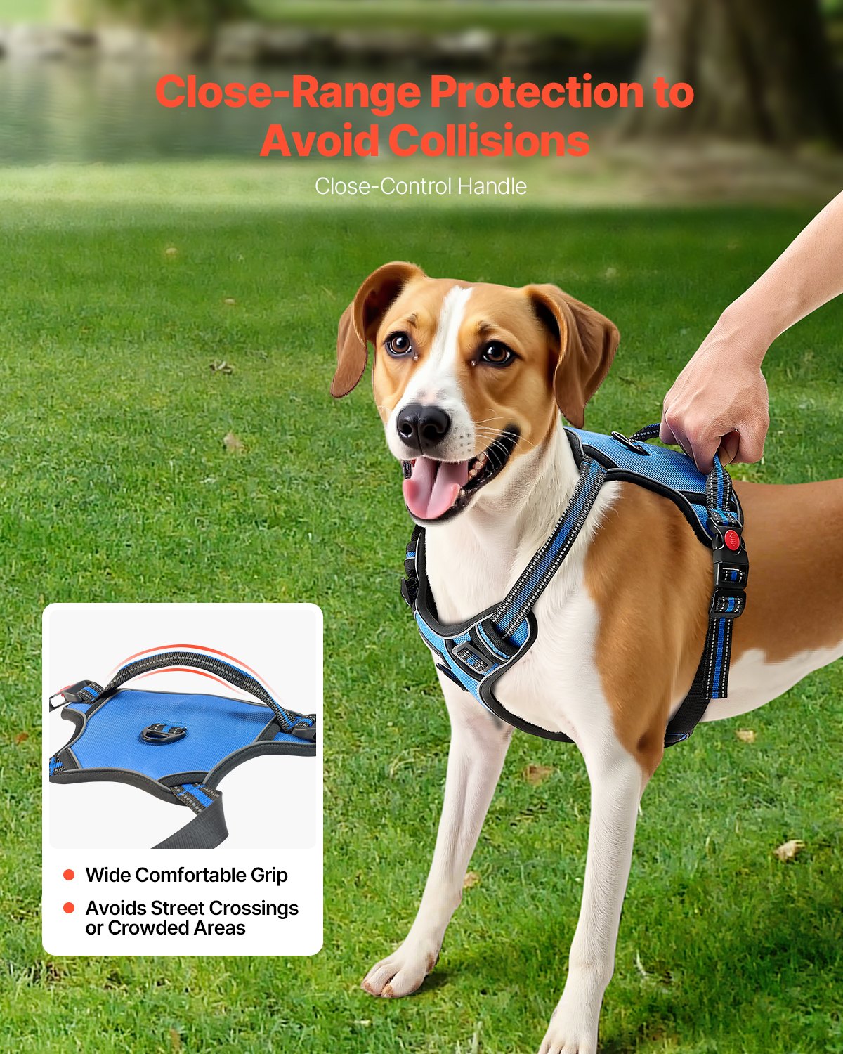 Arnes de Perro para Grandes Razas - Arnes Pet Sin Tirar, Ajustable con Cuerda de 5 pies, Manija, Anillos Metálicos, Cerraduras, Cosido Reflectante y Tela Oxford 600D — imagen 5