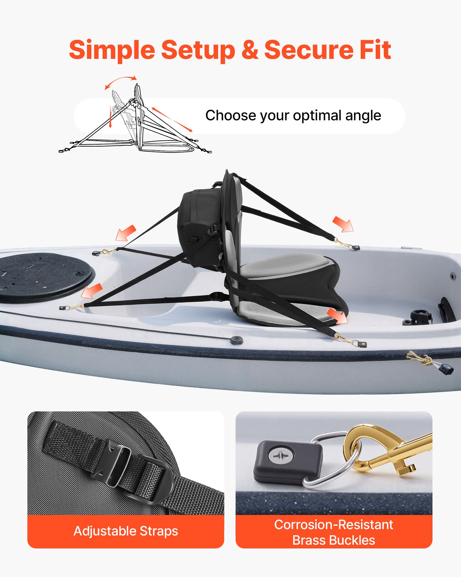 Kayak Seat, 1 Pack 1" Thick, Universal Paddle Board Seat With Back Support, Sit-on-Top Soft Padded Cushion With Storage Bag & Adjustable Straps For SUP, Fishing Boat, Inflatable Kayak, Rowboat — imagen 5