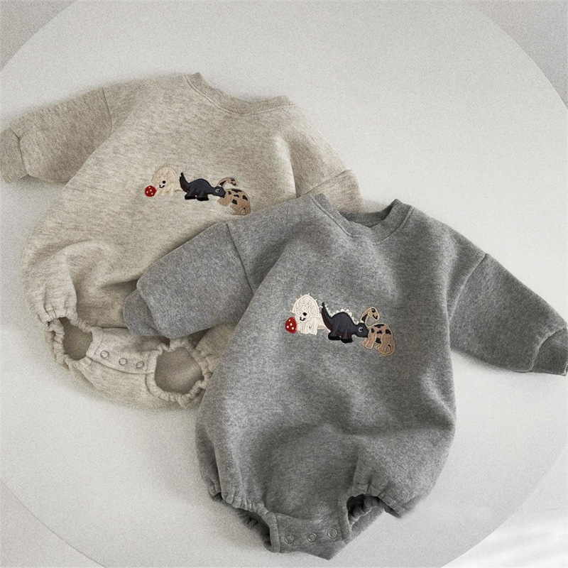 Dinosaur embroidery fleece bag fart hoodie crawling suit — image 1