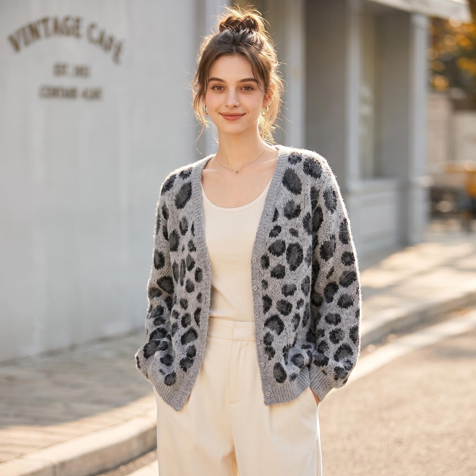 Leopard print V-neck sweater — image 7