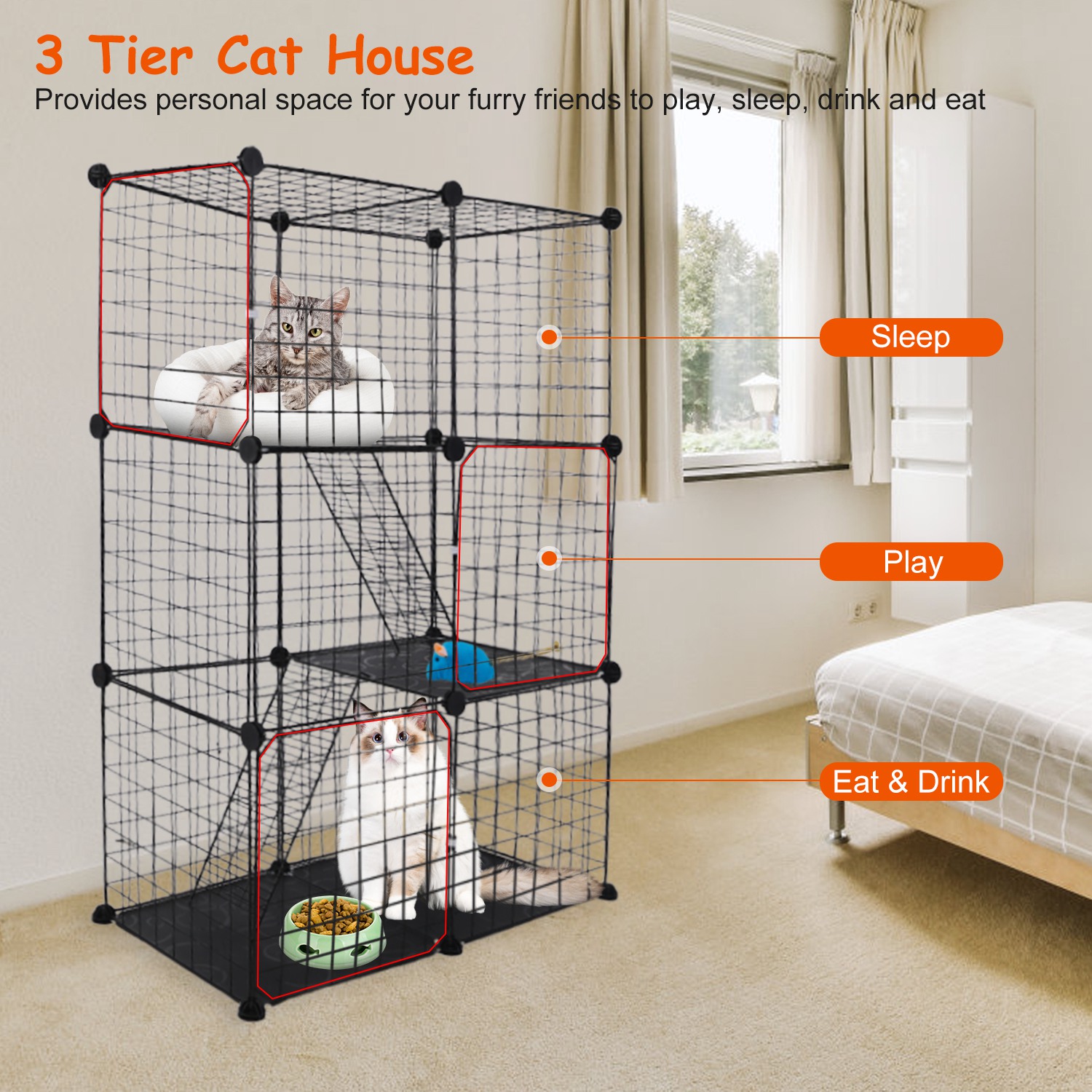 Cat Cage DIY Indoor Pet House, Small Animal House. Detachable Playpen With 3 Doors And 3 Layers, Suitable For Kittens, Puppies, Rabbits — image 9