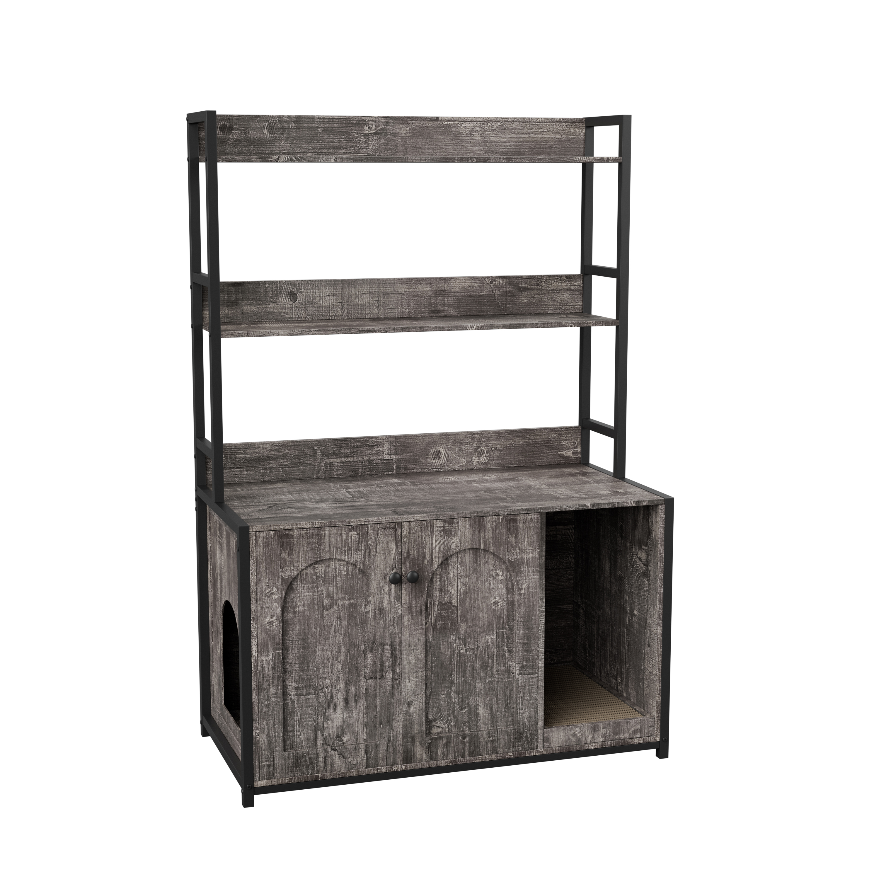 Caja de Limpieza para Gatos Grande con Almacenamiento, Mueble Oculto para Baño de Gato, Casa de Madera con Pala para Raspar, Armario de Gatos Interior Resistente con 2 Puertas (Gris) — imagen 5