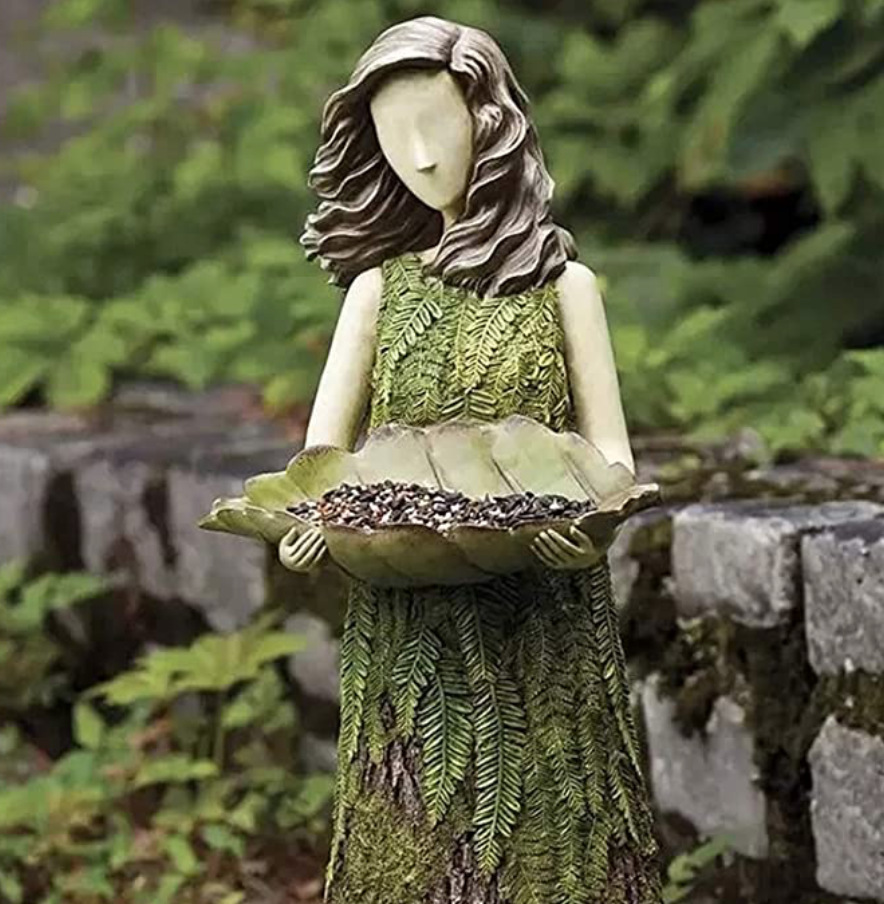 Outdoor Garden Landscape Scene Set Crafts Angel Girl Bird Feeder Resin Ornament — image 2