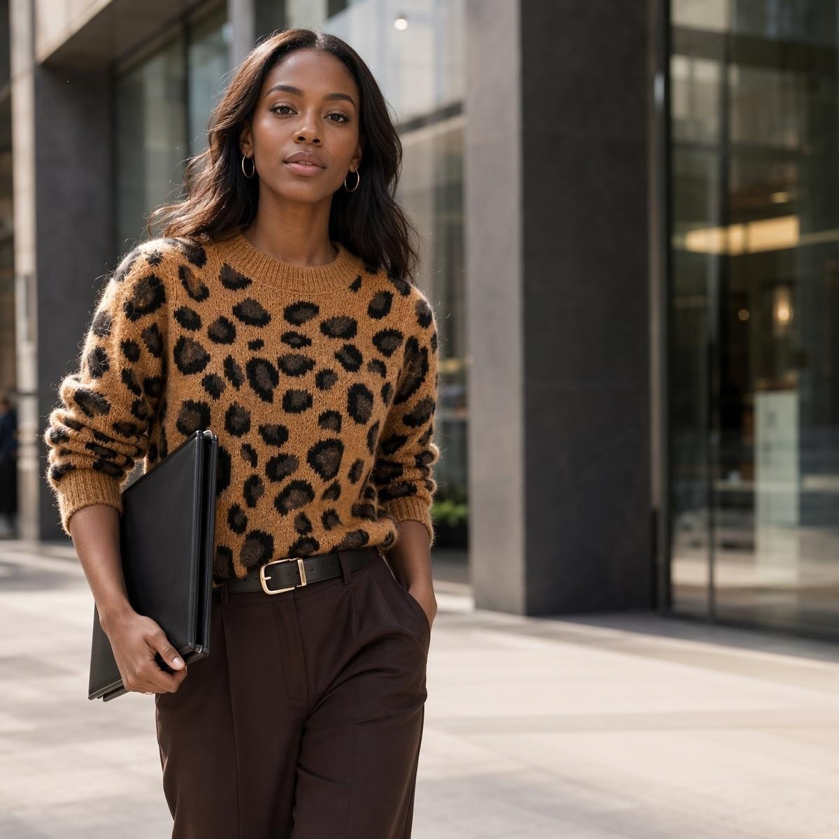 Leopard print round neck long sleeved sweater — image 9
