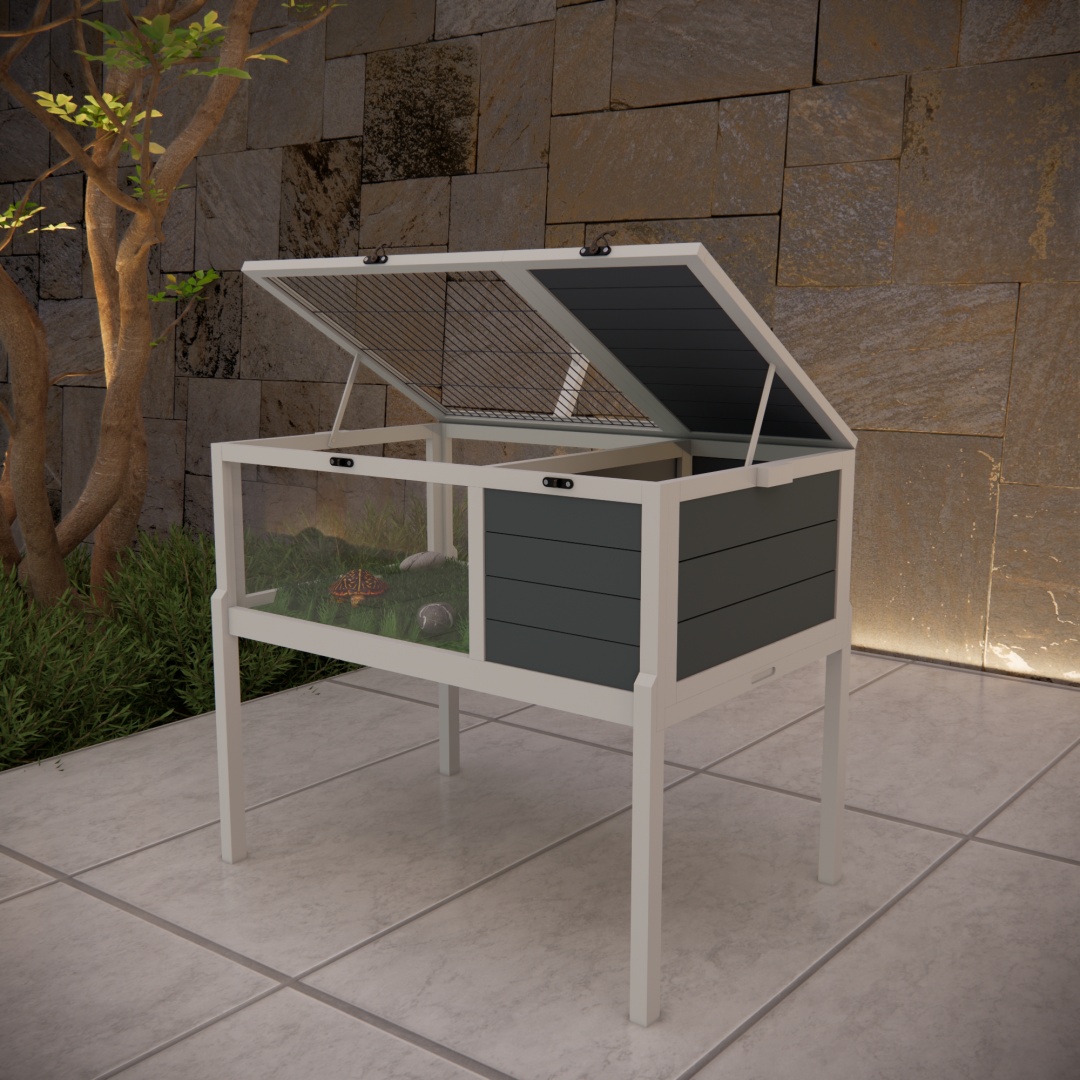 Hábitat de Reptiles Casa para Tortugas con Soporte de Lámpara, Gran Ventana de Observación, 2 Platos Impermeables, Patas Desmontables, Encierro de Madera Fácil de Limpiar para Tortugas, Lagartos, Geckos y Pequeños Animales Interior y Exterior — imagen 3