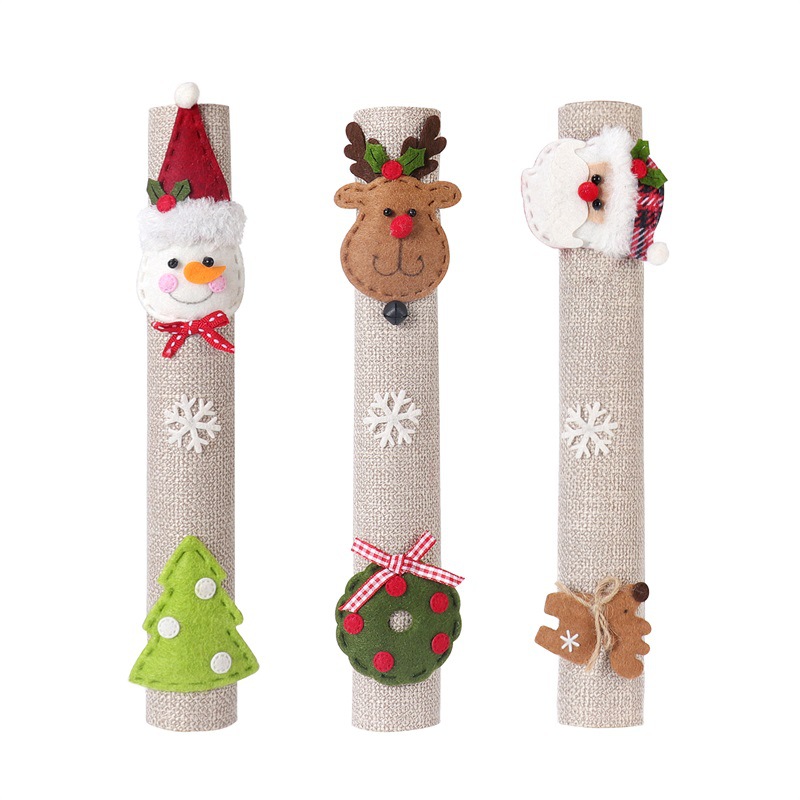 Christmas Home Decoration Products Santa Claus Snowman Elk Linen Refrigerator Handle Sticker Microwave Oven Handle Cover — image 5