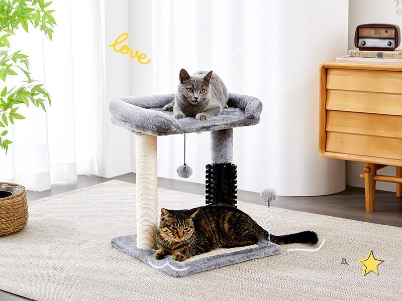 Árbol de Gato 4 en 1 Pequeño con Pelo Natural y Cepillo para Autogroomado, Poste de Escarbar Sisal y Colgantes para Entretener a los Gatos Indómitos — imagen 7
