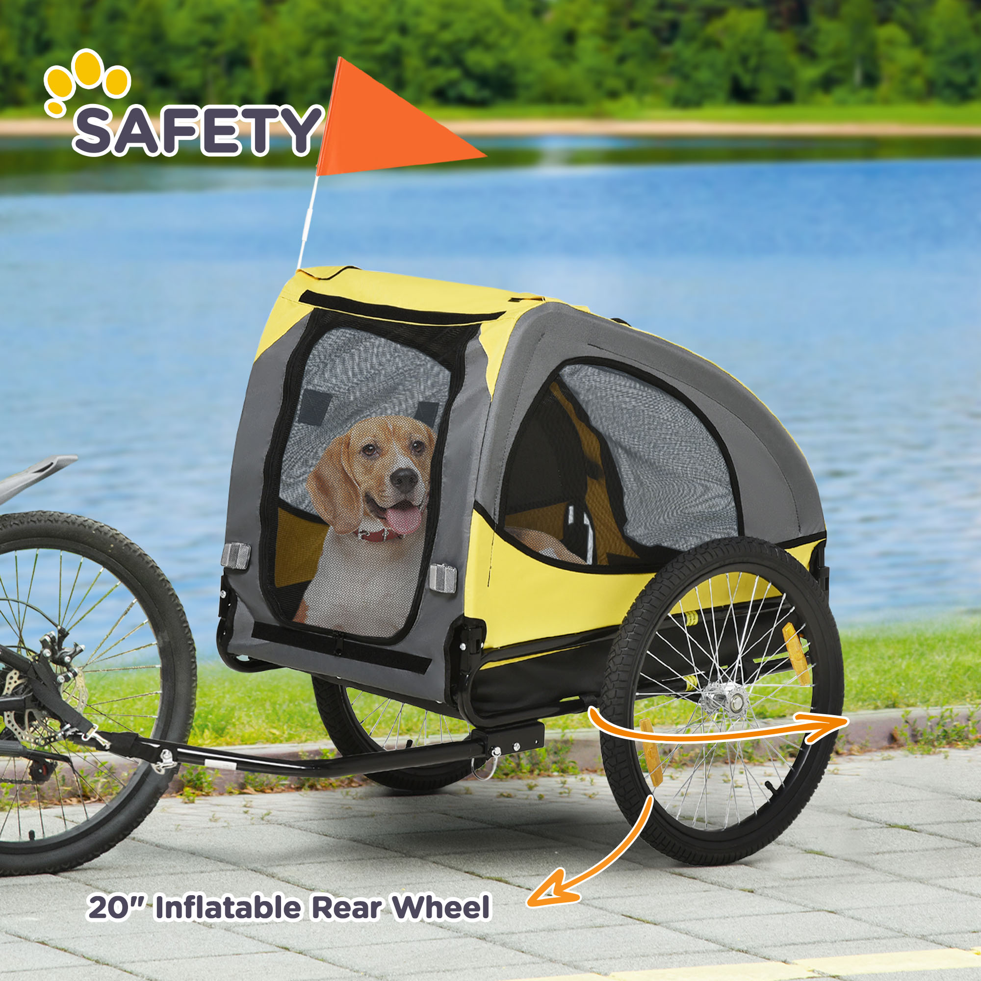 Dog Bike Trailer, Pet Stroller with Wheels for Medium Dogs, Yellow — image 8
