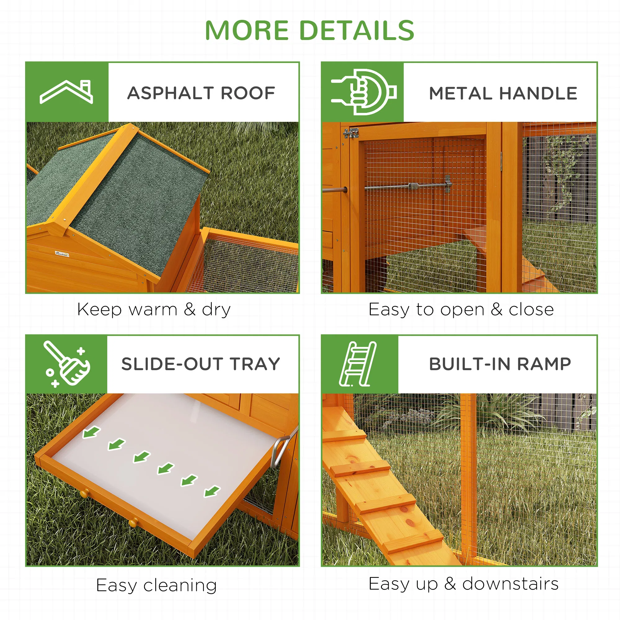 117" Extra Large Chicken Coop with Asphalt Roof, Wooden Hen House with Slide-out Tray, Quail Hutch with Nesting Box, Orange — image 2