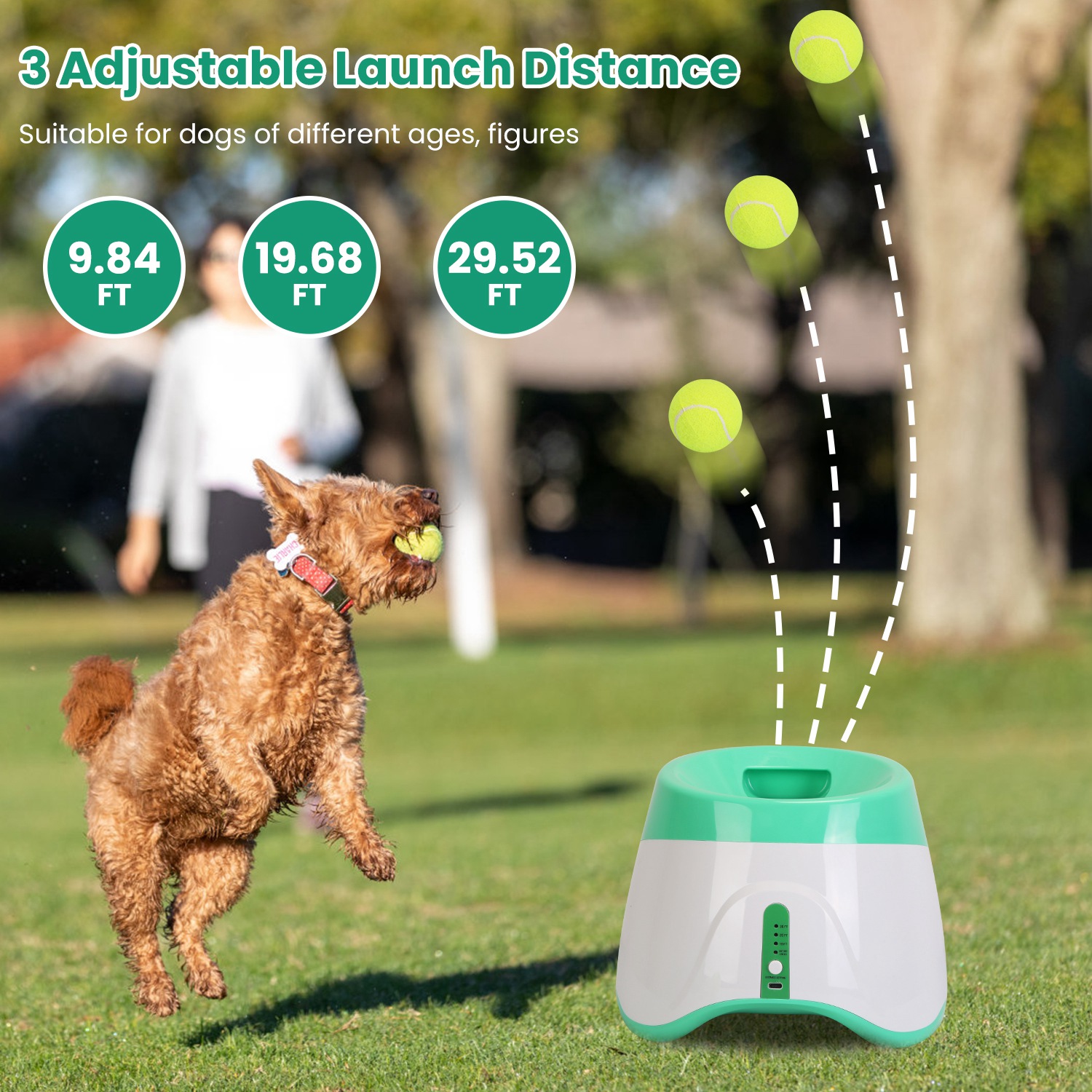 Lanzador de Pelotas para Perros Automático - Incluye 6 Pelotas de Tenis + Toy - Compatible con Perros Pequeños y Medianos - Distancia de Lanzamiento Adjutable - Entretenimiento Interactivo para Cachorros y Adultos — imagen 6