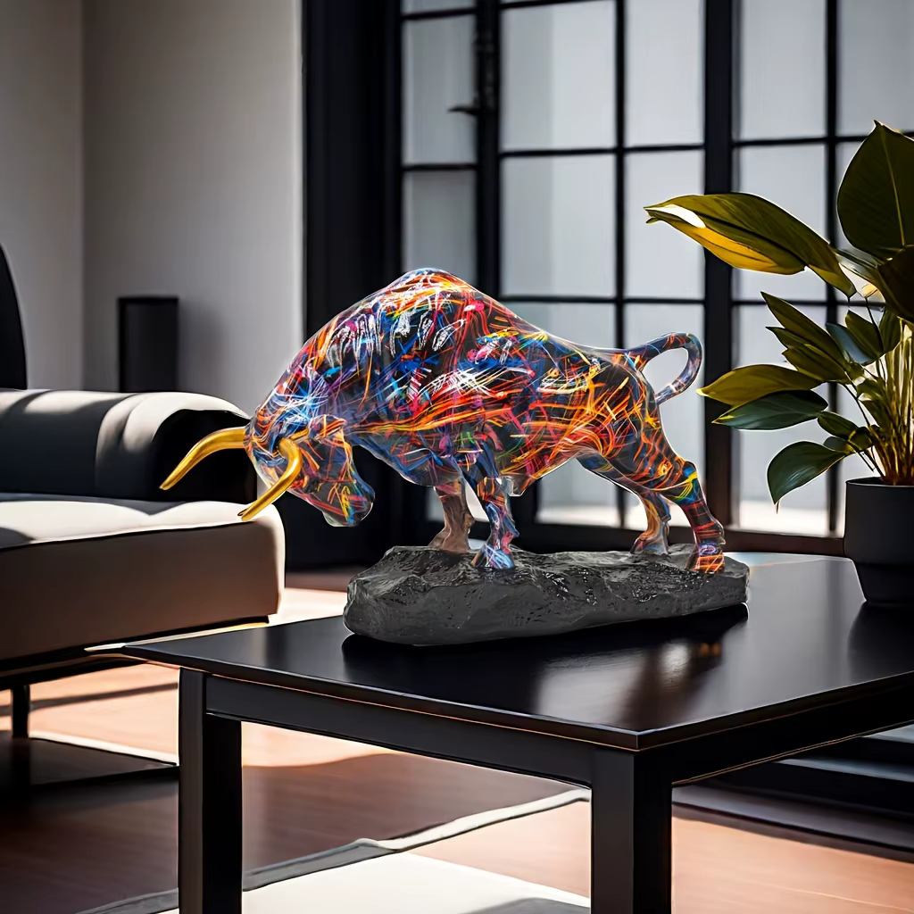 Estatua de Toro de Bronce Elegante | Arte de Resina Inspirado en Wall Street para Decoración de Hogar y Oficina, Símbolo de Valor, Riqueza y Autoridad — imagen 2