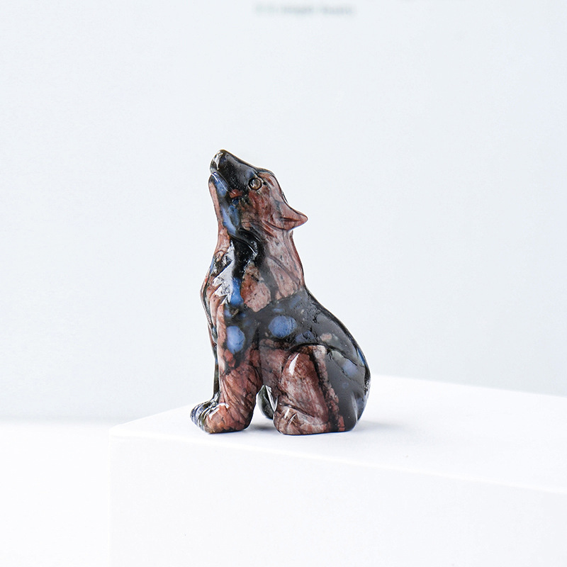 Natural crystal wolf cub carving piece, crystal animal raw stone, mineral specimen, home decoration ornament — image 7