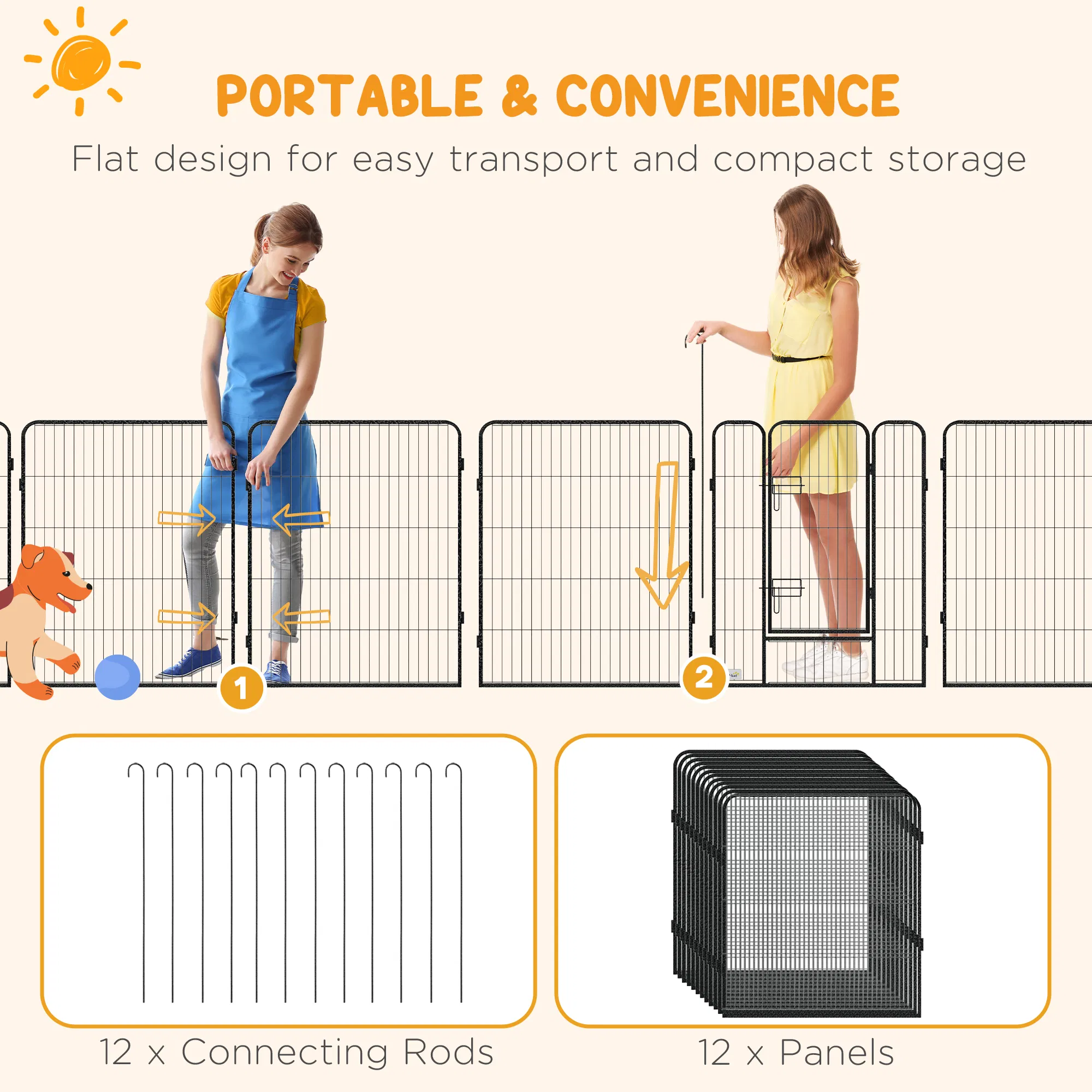 Dog Pen with Gate, 12 Panels Puppy Playpen, Dog Fence, 39"H — image 4
