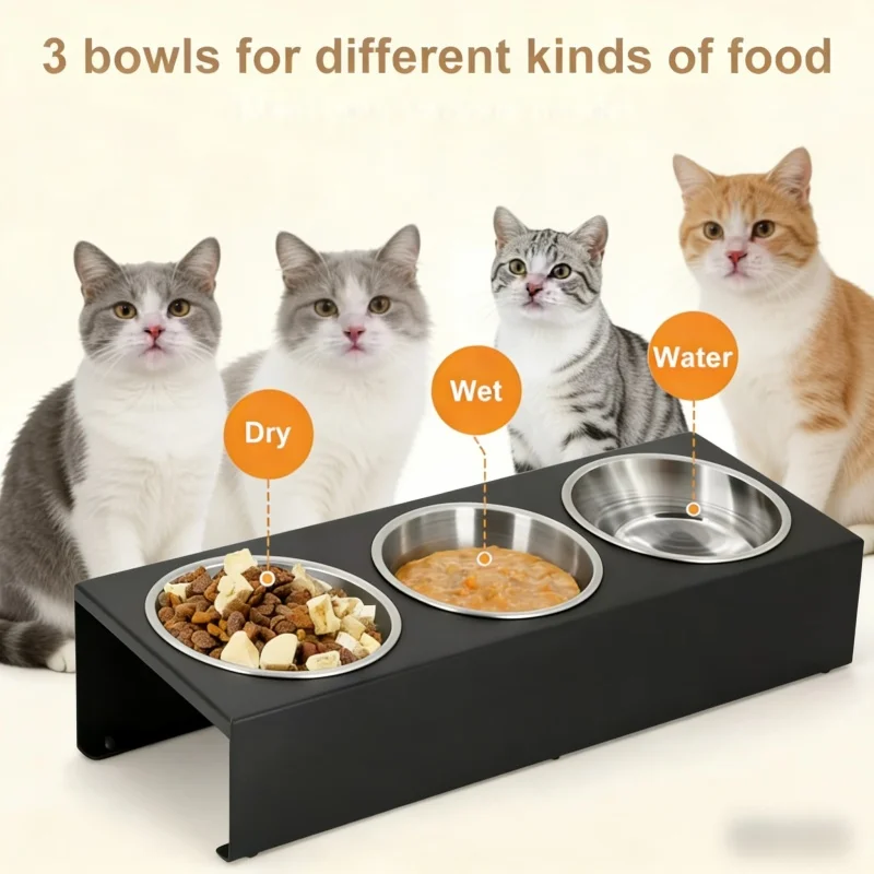 Platos Elevados para Gatos con Soporte Inclinado 15° Anti Vómitos - Platos de Aluminio Inoxidable para Comida y Agua