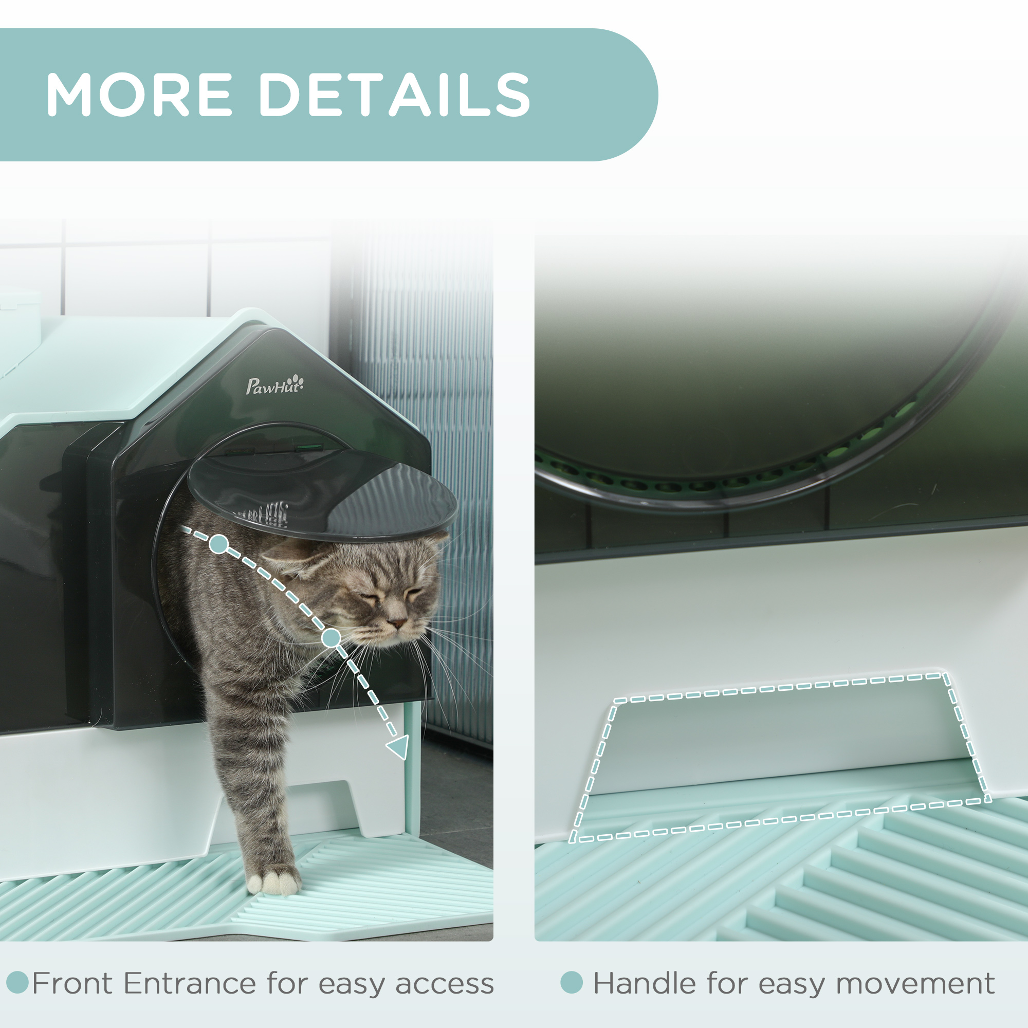Hooded Cat Litter Box w/ Litter Mat, Litter Particle Catching, Light Blue — image 8