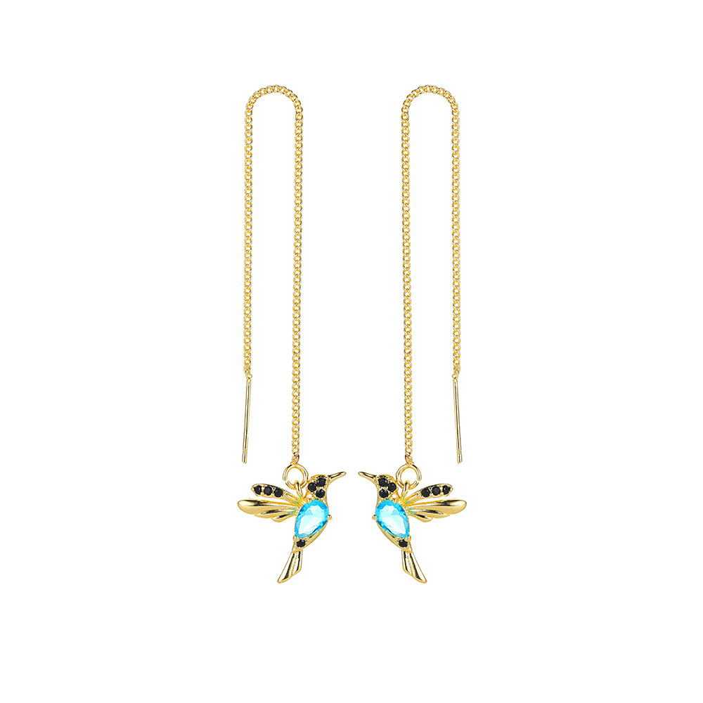 Fashion Jewelry New Unique Little Bird Drop Long Hanging Hummingbird Earrings For Women Elegant Girl Tassel Crystal Pendant Earring Jewelry — image 8