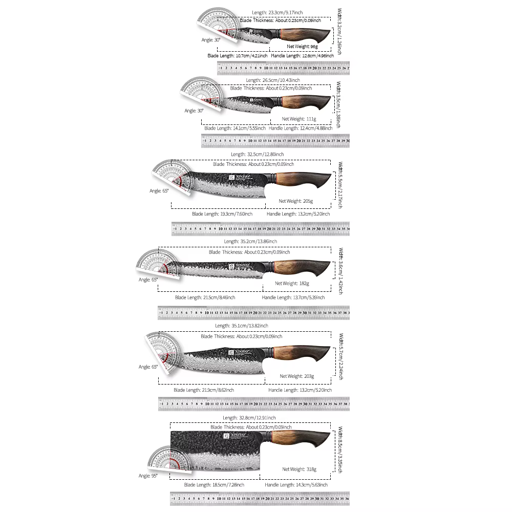 XINZUO 1-6-Piece Damascus Knife Set 67-Layer Steel White Oak Red G10 Handles Paring Utility Cleaver Santoku Bread Knife — image 2