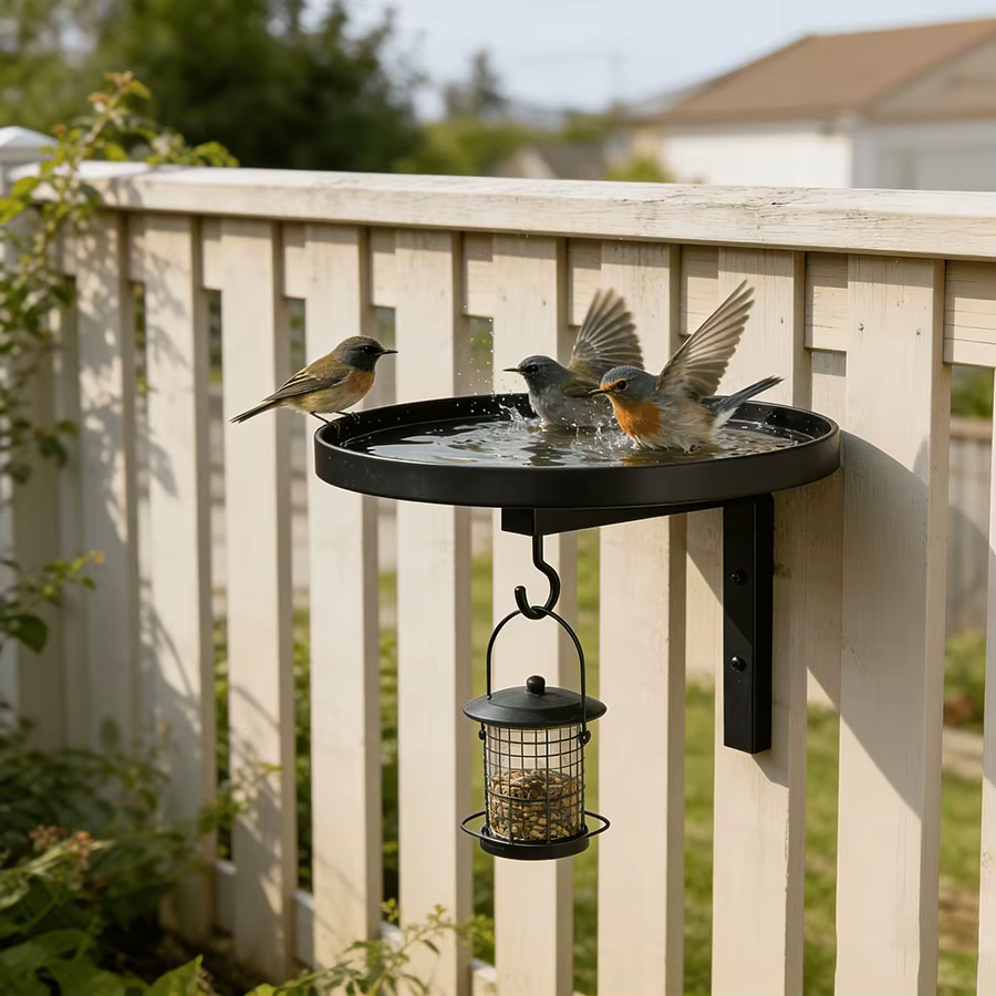 Wall Mounted Wrought Iron Bird Bath Feeder Tray 2 In 1 Outdoor Garden Yard Wall Decor Metal Craft Wild Bird Drinking Feeding Sta — image 3