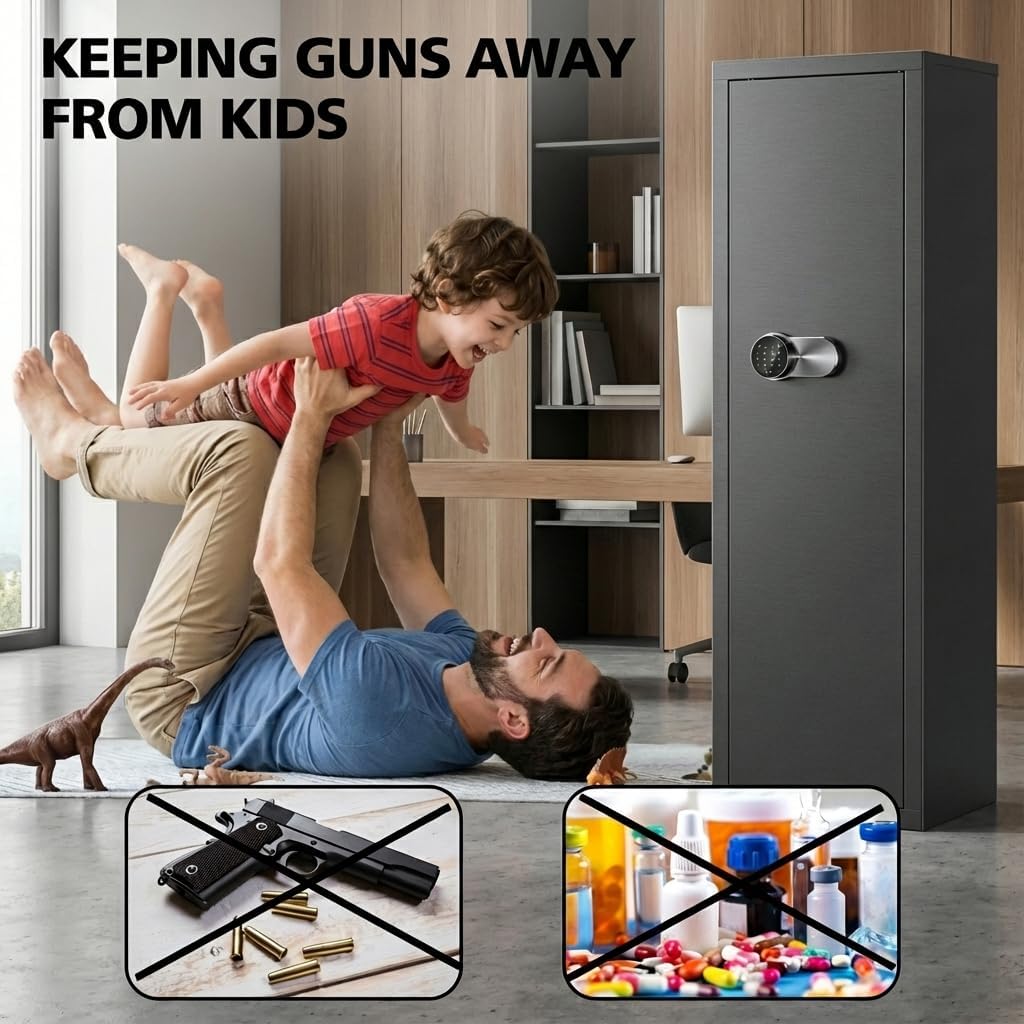 Caja Fuerte para 12-15 Armas, Rifles y Pistolas, Gabinete Grande con Cerradura Digital de Teclado, Caja de Seguridad de Acero Antipalanca, Estantes Ajustables y Funda para Pistola para Defensa del Hogar y Almacenamiento de Caza — imagen 6