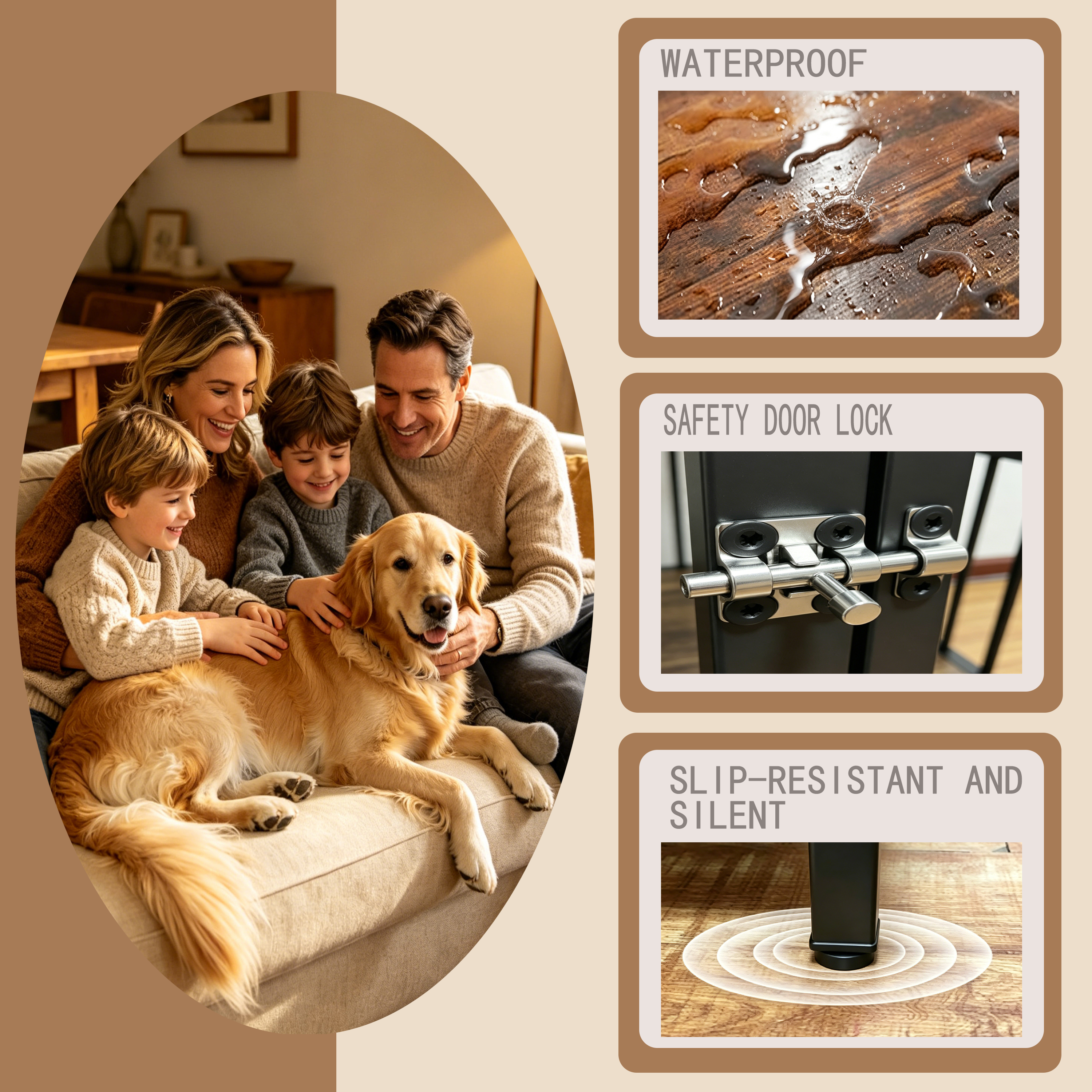 Caja de perro en madera antigua con borde de grano de madera, tazón giratorio 360° con material suave de silicona de seguridad grado — imagen 7
