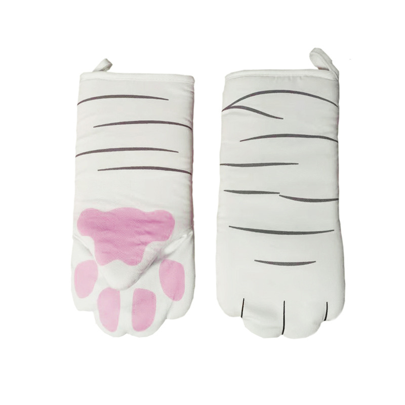 Pure Cotton Cute Cat Oven Gloves Cat Claw Insulation Gloves Baking Insulation Microwave Oven Heat Resistant Gloves — image 7