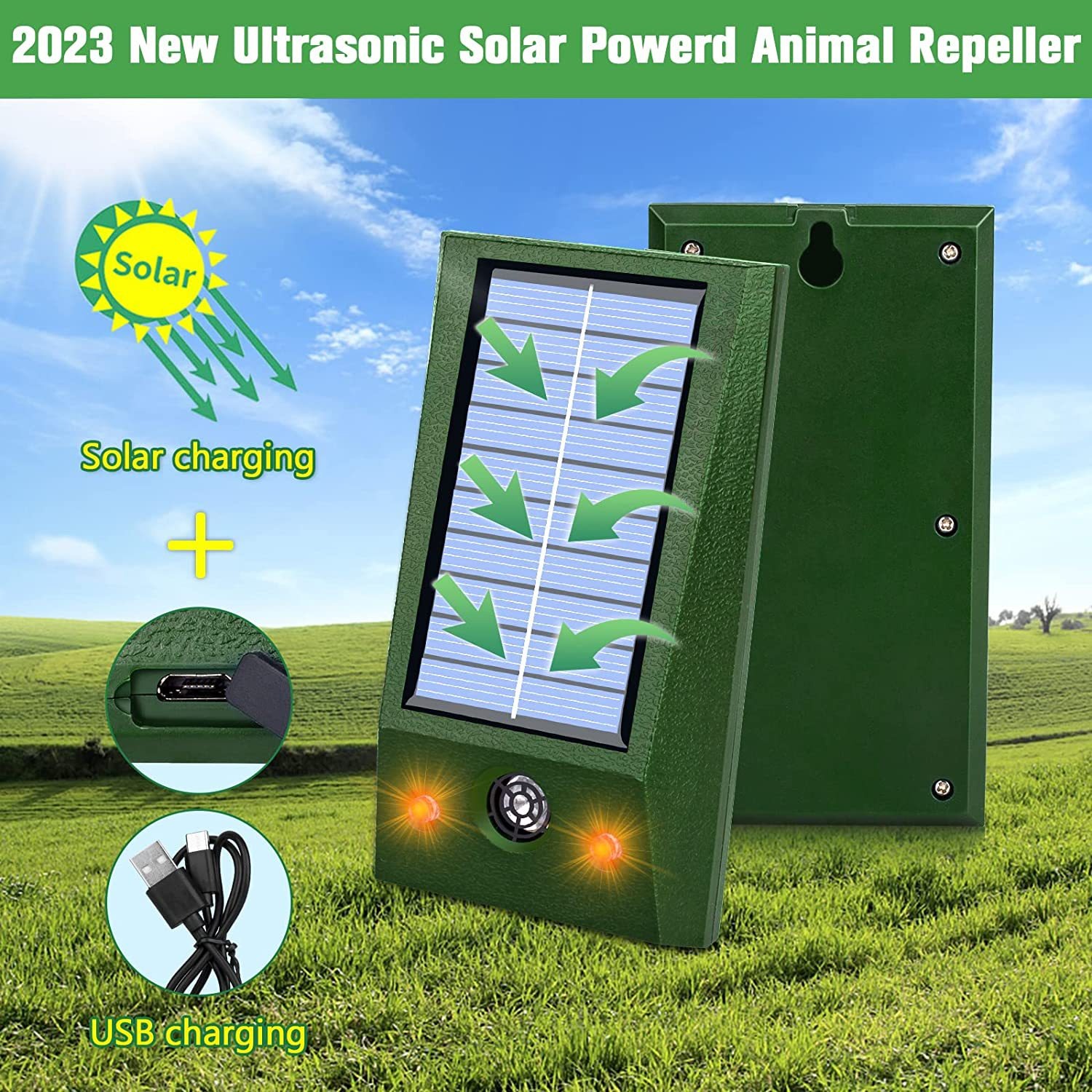 Repelente ultrasonido de ratones para exterior LED rojo y blanco parpadeante repelente de pájaros Repelente ultrasonico de perros Repelente de gatos — imagen 1