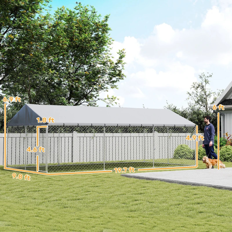 Cubo de Perro Exterior Resistente con Techo Impermeable, 2 Cerraduras Seguras, Corral para Perros en Patio de 6.10m x 3.05m x 2.13m — imagen 2