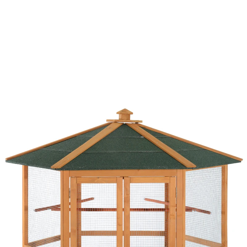 PawHut 69 Wooden Hexagonal Outdoor Aviary Flight Bird Cage With Covered Roof, BrownFor Multiple Packages, Please Pay Attention To The Detailed Dimensions And Weight Of Each Package — image 6