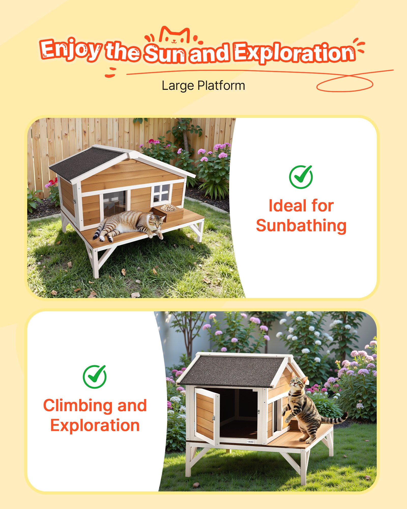 Casa Aislada para Gatos, Refugio Elevado con Aislamiento de Espuma en Todos los Lados, Casa de Madera para Gatos Ferales con Amplia Plataforma, Condominios de Gatos Impermeables para Gatos de Interior y Exterior en Invierno 43.5x33.5x31 Pulgadas — imagen 3