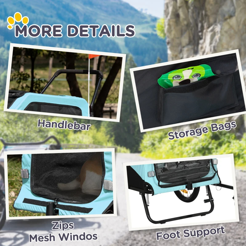Remolque de Bicicleta y Cochecito Transportador 2 en 1 para Perros Grandes con Enganche, Ruedas de Liberación Rápida, Soporte para Pies, Carrito Vagón de Carga para Mascotas, Ideal para Viajes, Azul — imagen 4
