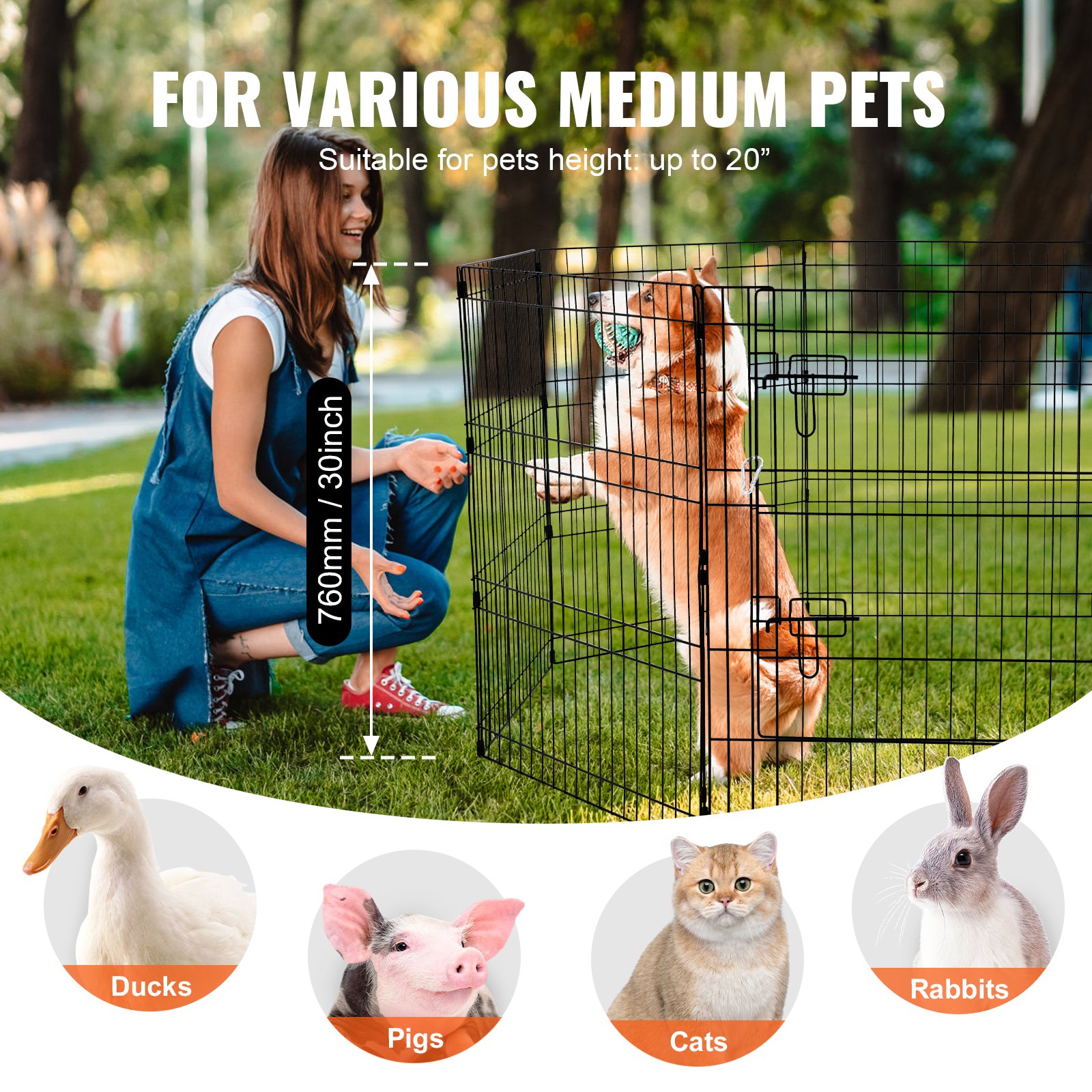Dog Playpen 8 Panels Foldable Metal Dog Exercise Pen With Pad Cover 30"H — image 2
