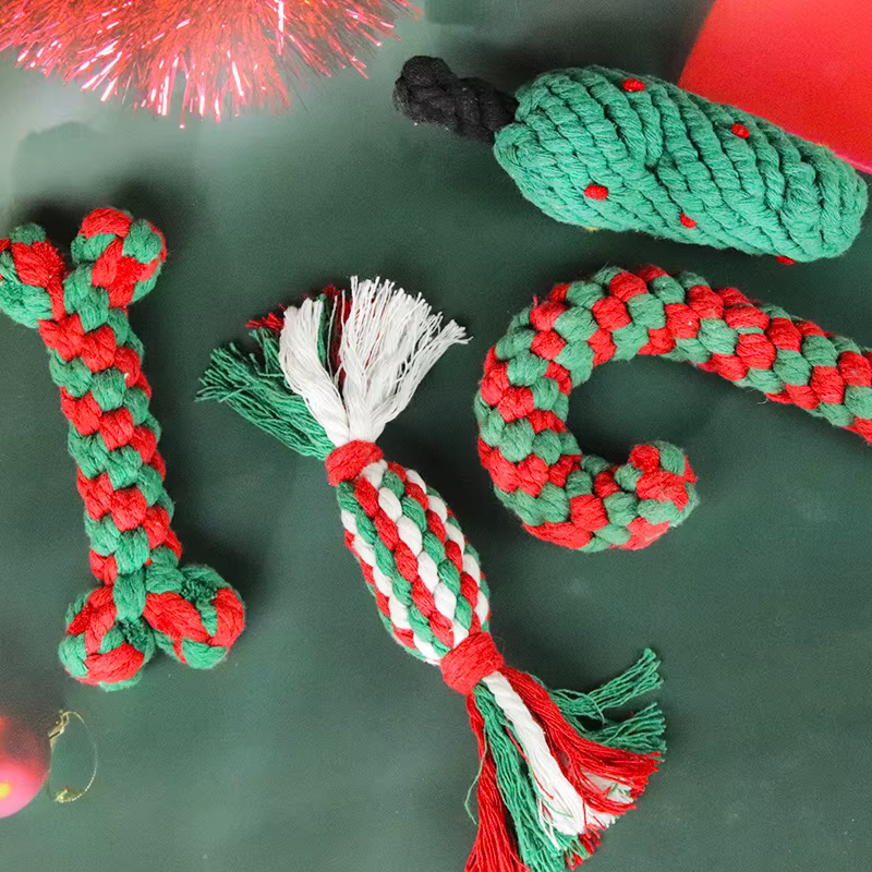 Christmas Pet Cotton Rope Cane Toy Set Bite-resistant Molar Interactive Dog Toy Teeth Clean Festive Toy For Small Medium Dogs — image 4