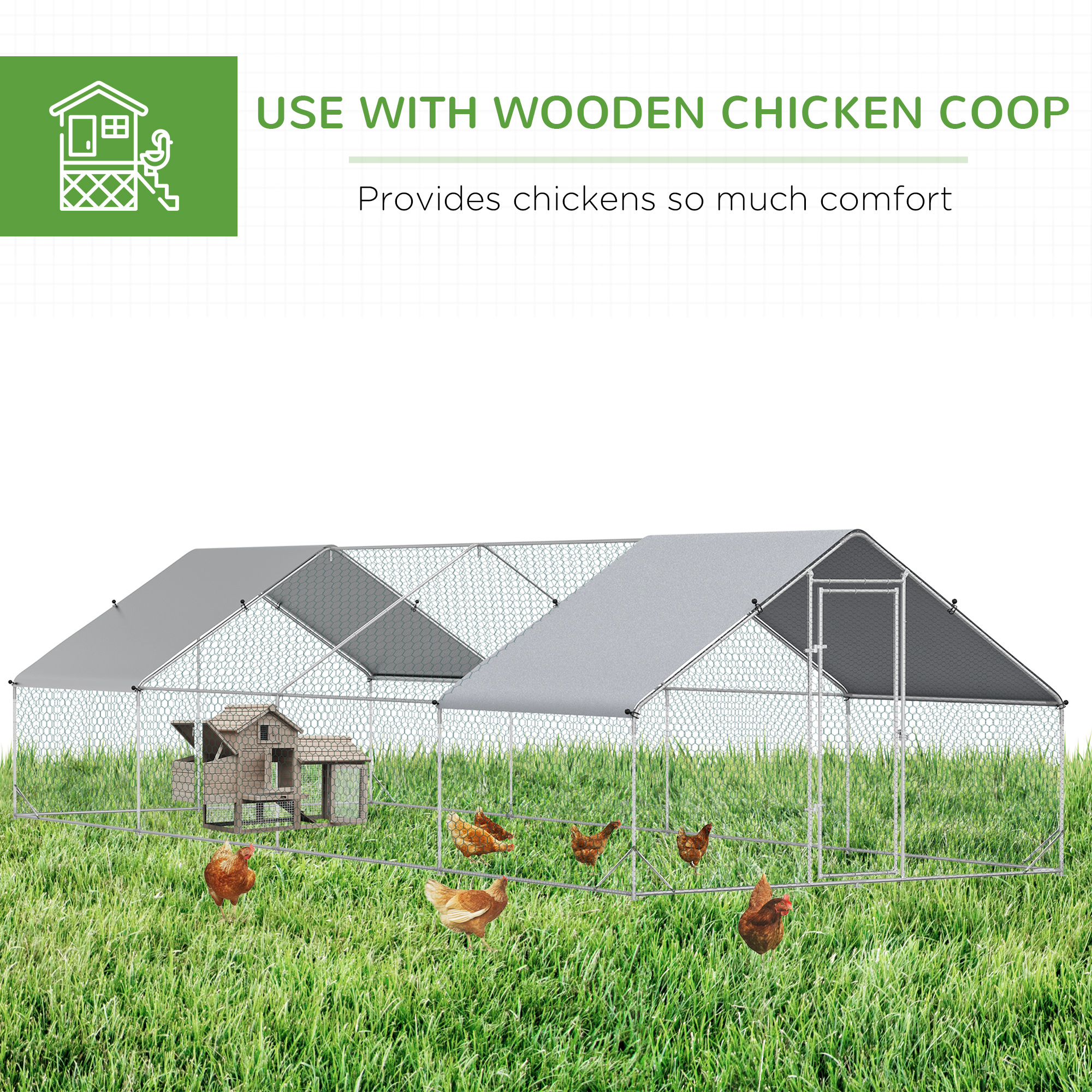 Large Chicken Coop Metal Chicken Run with Waterproof and Anti-UV Cover, Spire Shaped Walk in Fence Cage Hen House for Outdoor and Yard Farm Use, 1" Tube Diameter, 9.8 x 26.2 x 6.6 — imagen 4
