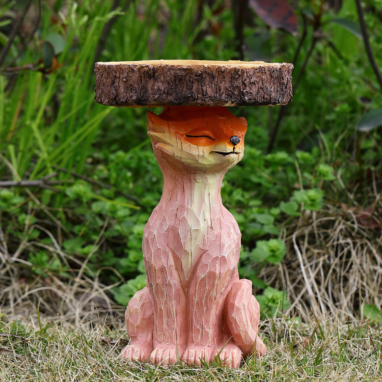 Polyresin Sunflower Bird Bath Fox Bird Feeder Resin Ornament Decoration — image 1