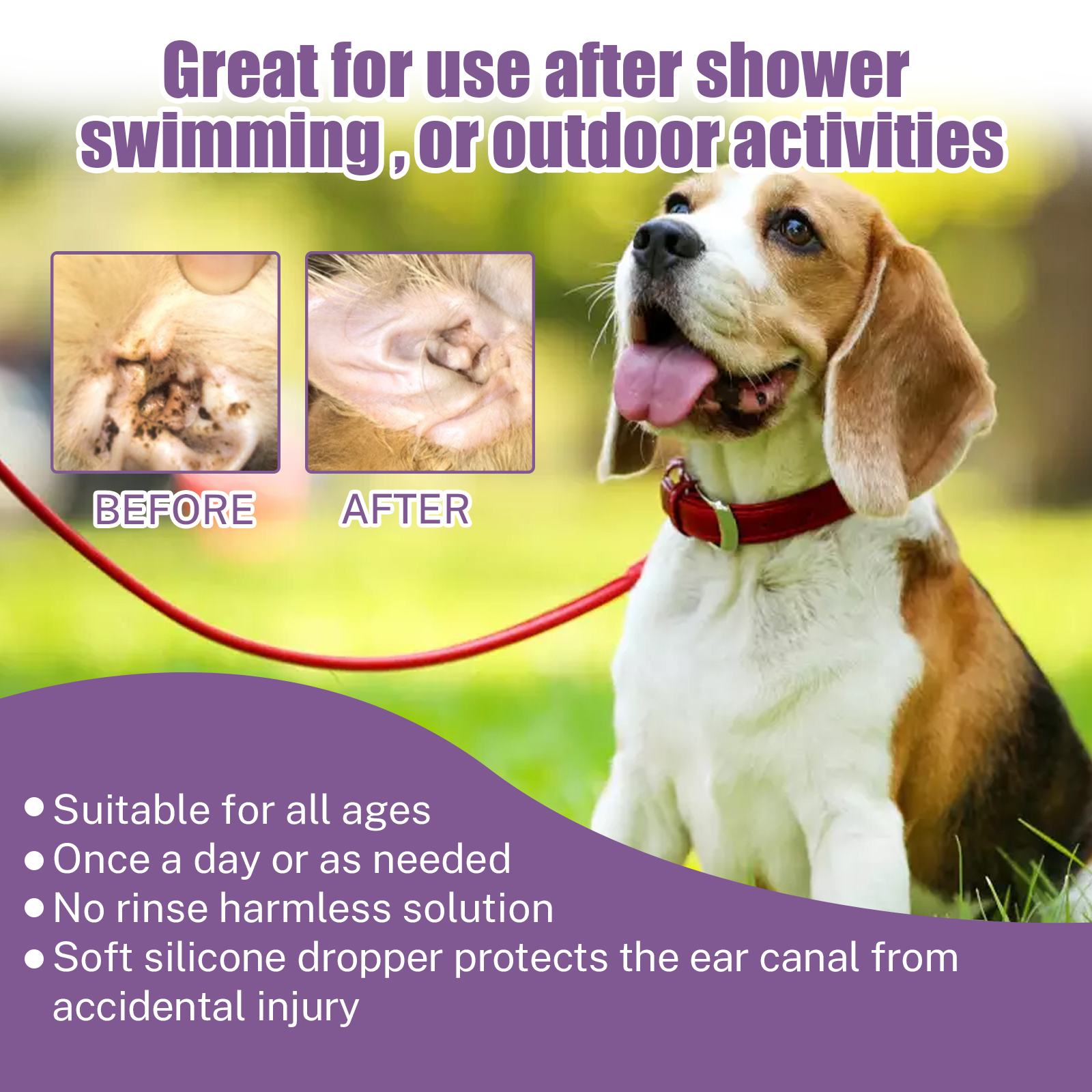 Limpieza para Orejas de Mascotas 118ml con Glicerina y EDTA Disódico, Baño Antipruriginoso Antibacteriano Sin Alcohol para Perros y Gatos — imagen 5