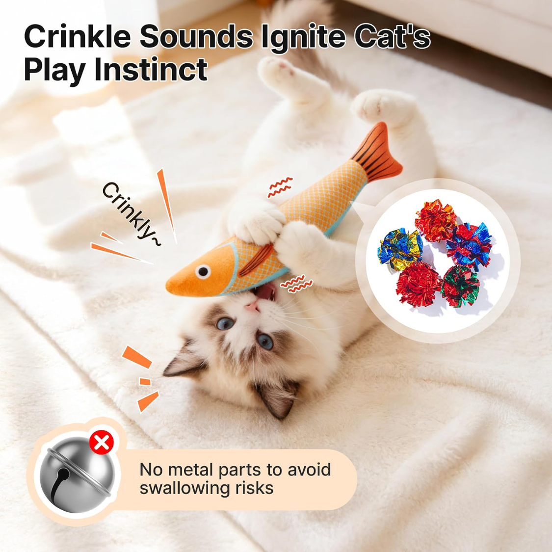 Juguetes para Gatos Pez Saurio, 3 Piezas, Catnip Crackle Sonido, Suaves y Duraderos, Activador de Interacción para Gato Interior — imagen 2