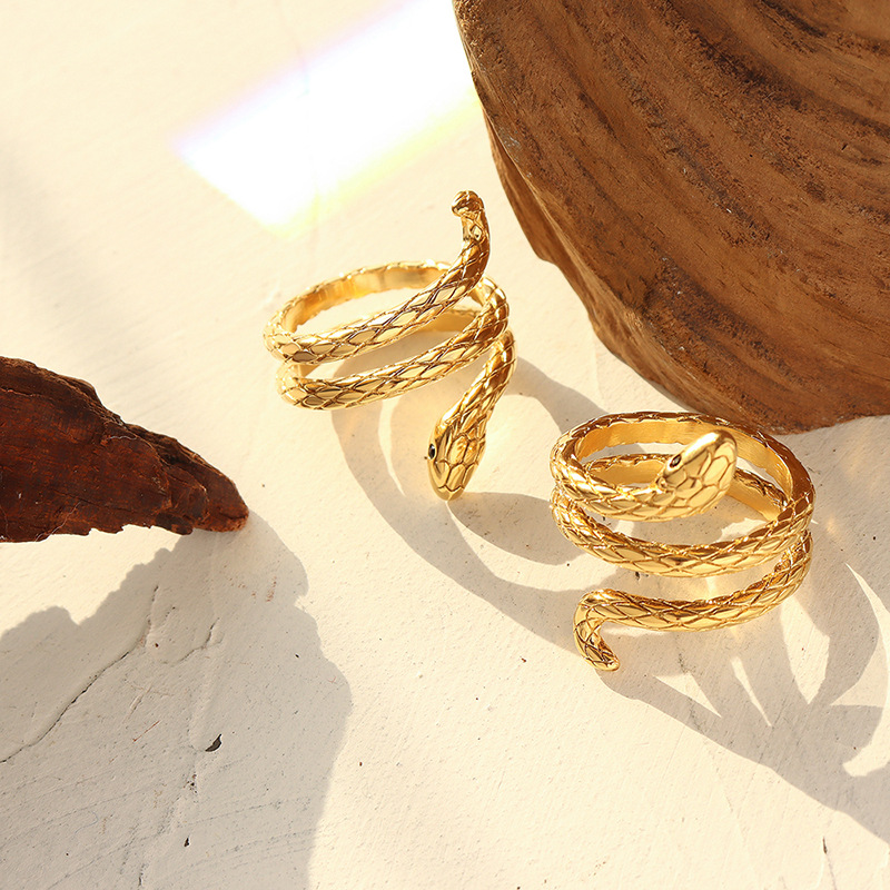 El viento frío rodea el anillo de forma serpiente: anillo femenino de alta gama, sensación fría, moda y personalidad, anillo de acero de titanio, joyería de mano — imagen 2