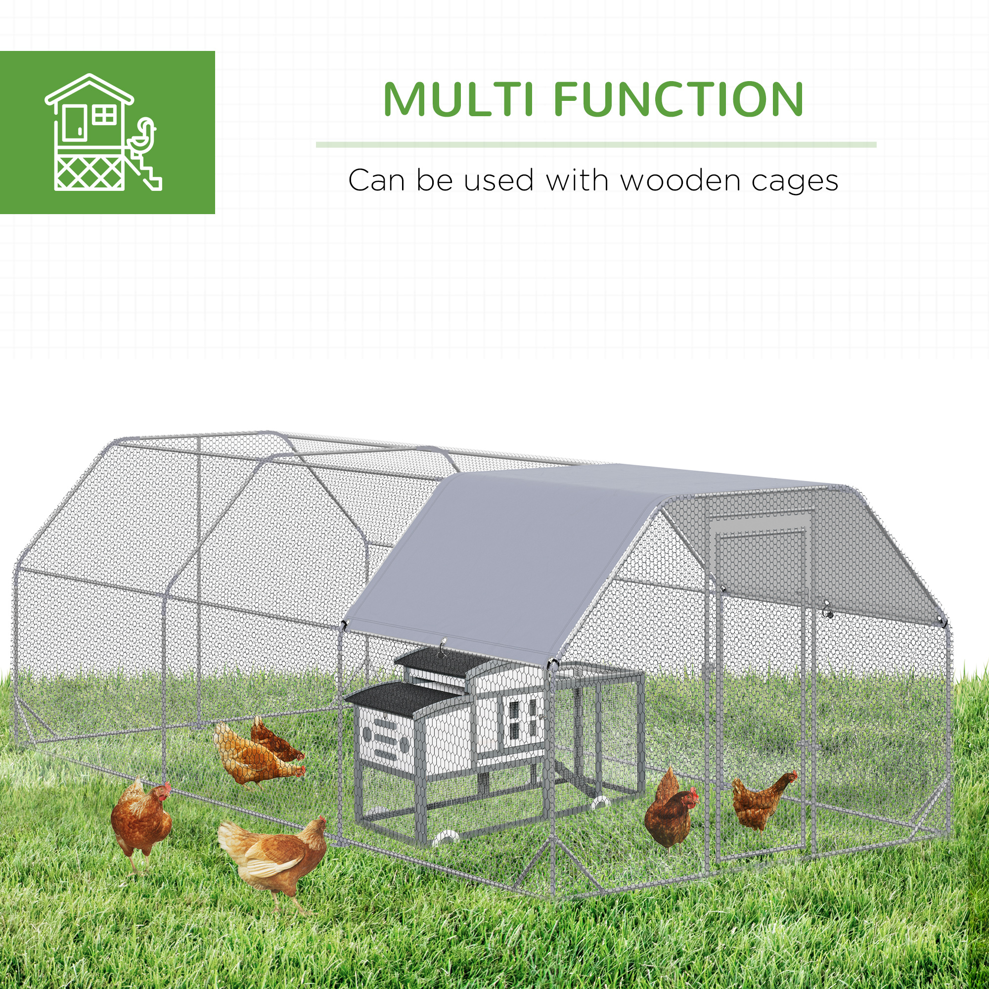 9.2 x 18.7 x 6.4 Large Chicken Coop Metal Chicken Run with Waterproof and Anti-UV Cover, Flat Shaped Walk in Fence Cage Hen House for Outdoor and Yard Farm Use, 1" Tube Diameter — imagen 4