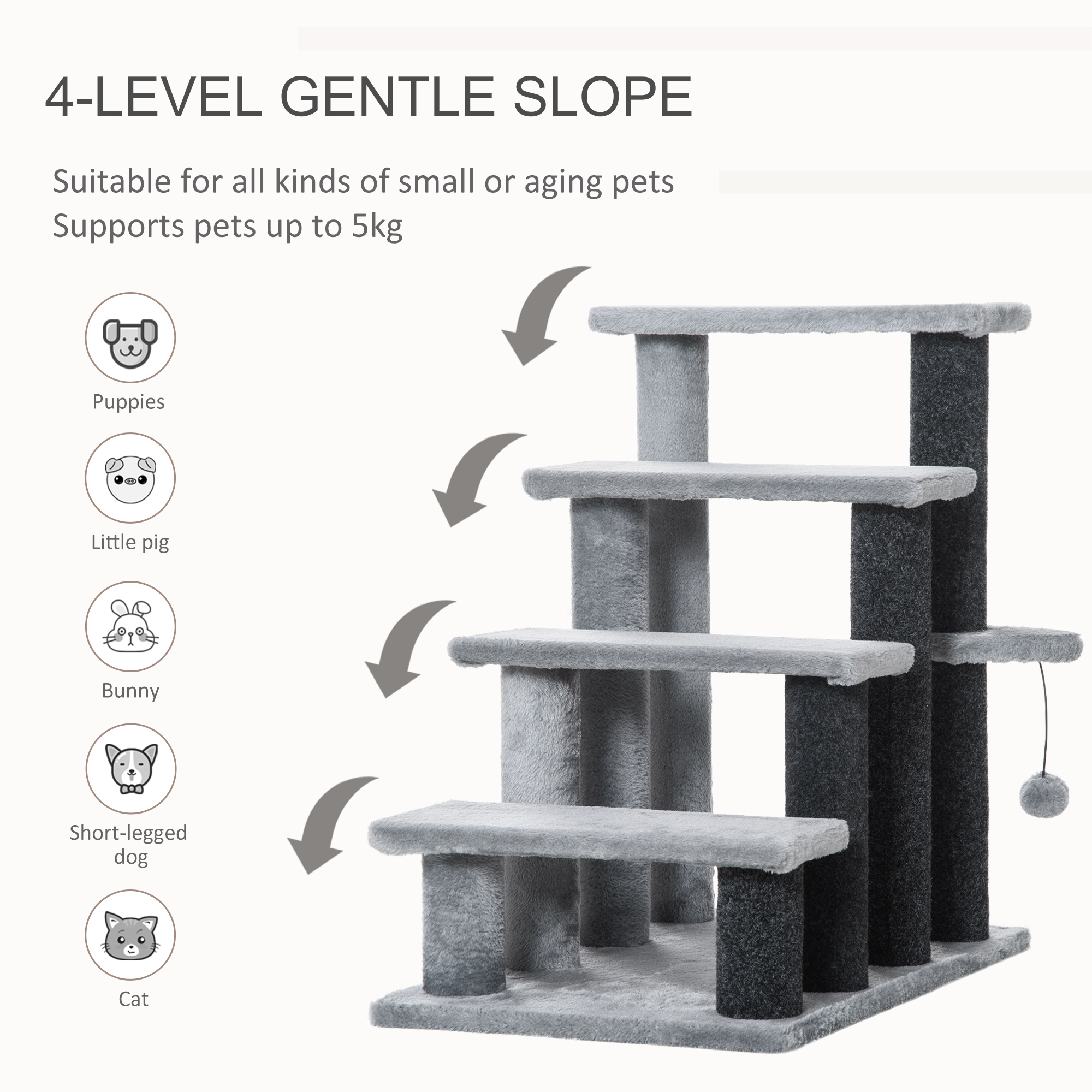 Cat Tree, Cat Tower Cat Stair Steps with Scratching Post, Hanging Play Ball for High Bed, Sofa, Indoor / Outdoor — image 3