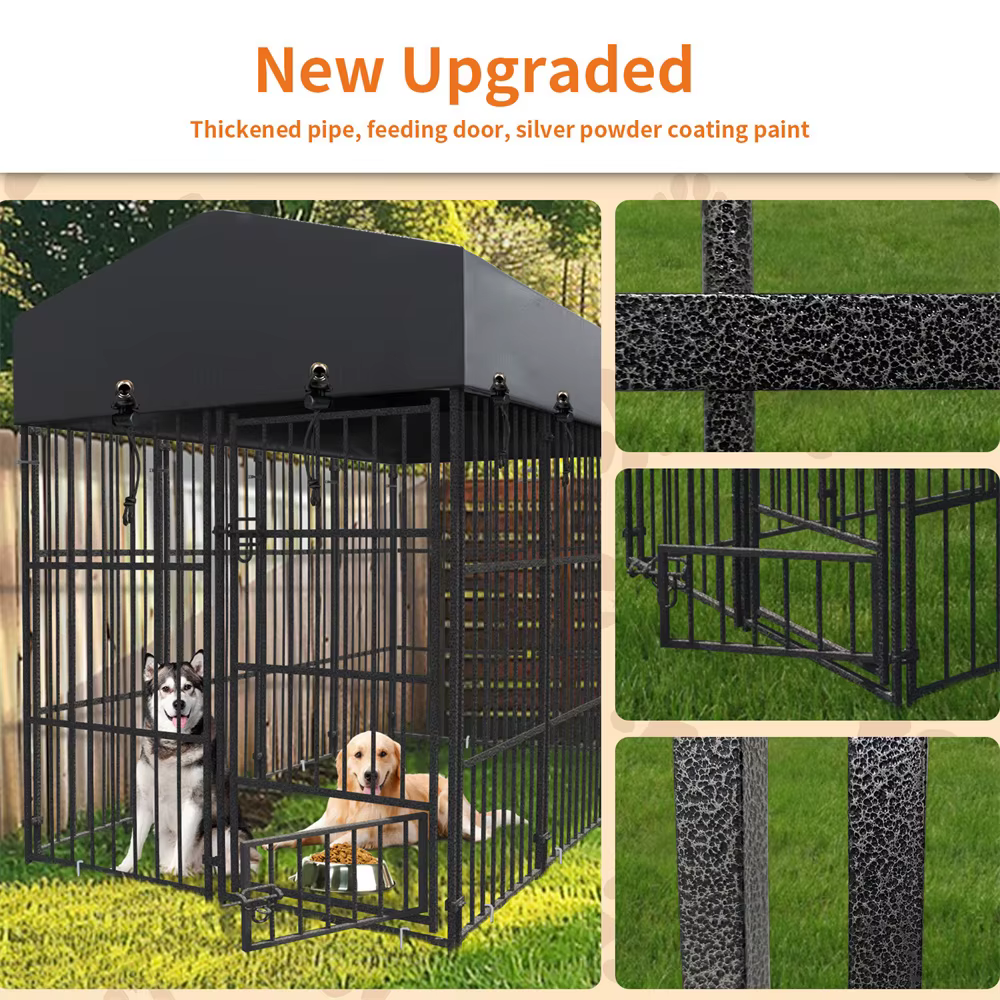 Cubo de Perro Resistente al Uso Intenso con Techo - Cárcel para Mascotas Metálica Exterior e Interior con Entrada Segura — imagen 7