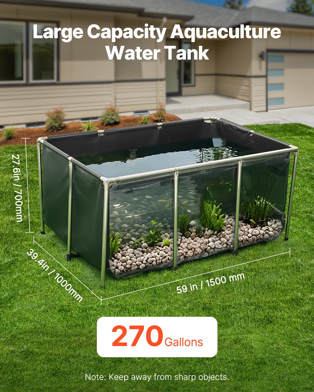Canvas Fish Pond Above Ground Koi Tank 270 Gal With Clear Viewing Panel — imagen 5