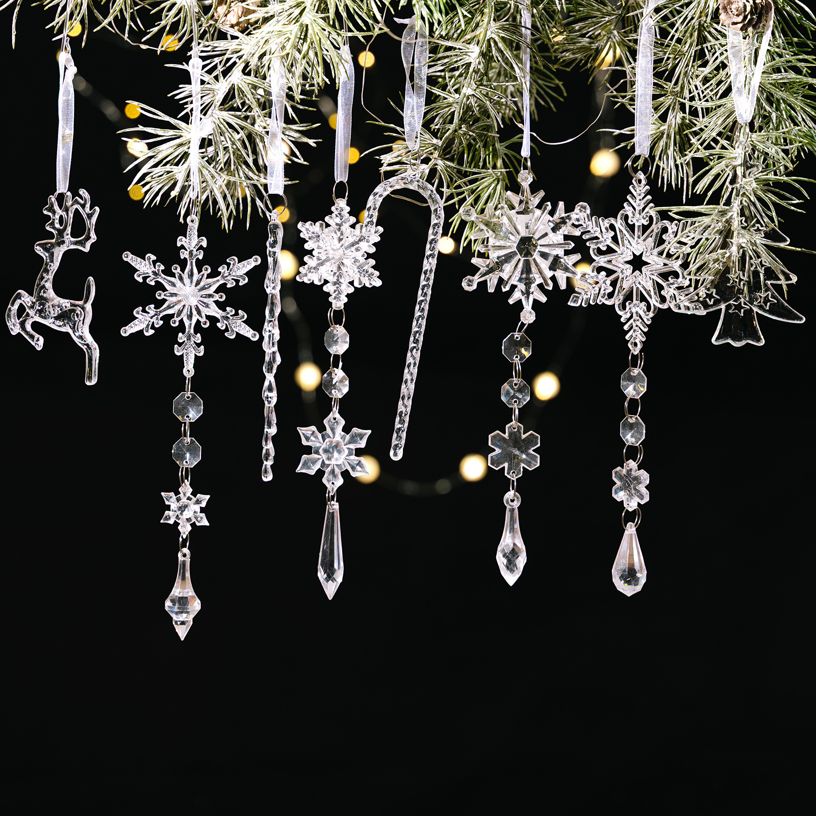 Pendientes de Columna de Hielo Transparentes de Elfo Navideño 8PC — imagen 4