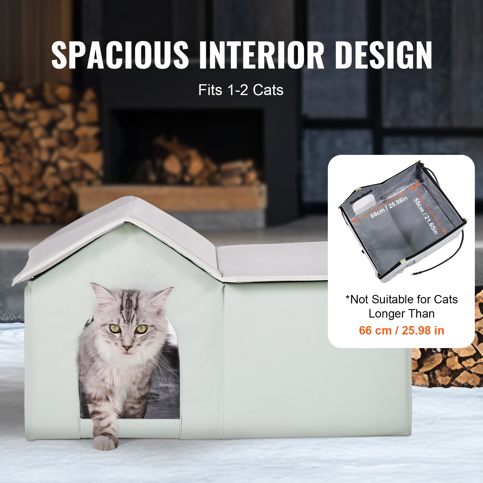 Heated Cat House Foldable Kitty Shelter With Heated Pad Green Large — imagen 9