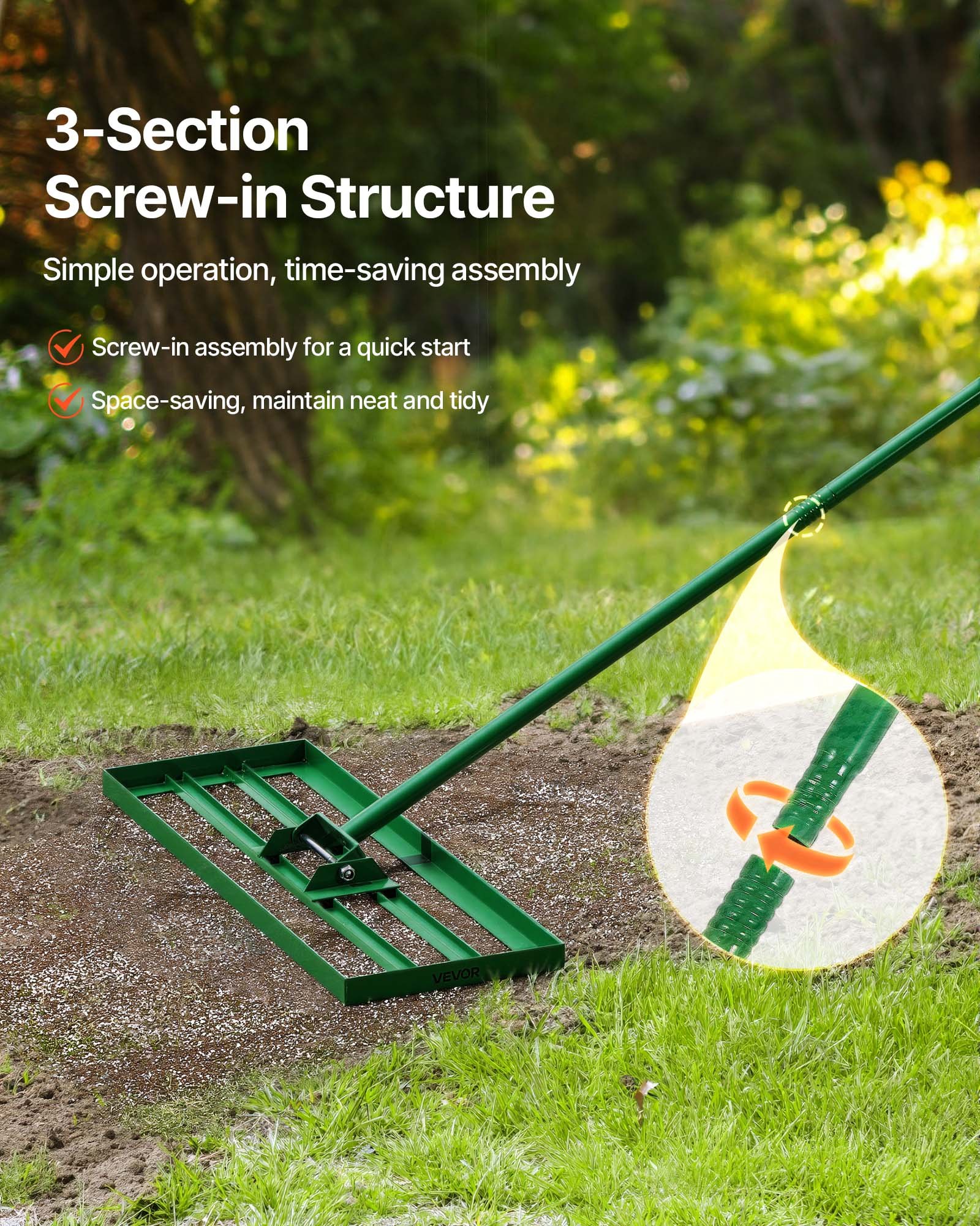Rasadora de Nivelación para Jardín, 30"x10", Herramienta de Nivelación Pesada con Manija de Acero de 78", Rasadora de Jardín para Cuerpo de Golf, Granjas y Jardines — imagen 3