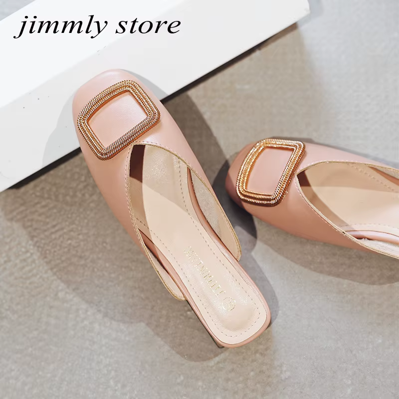 Designer Women Pumps Slippers Slip on Mules Low Heel Casual Shoes British Wooden Block Heels Summer Pumps Footwear — image 1